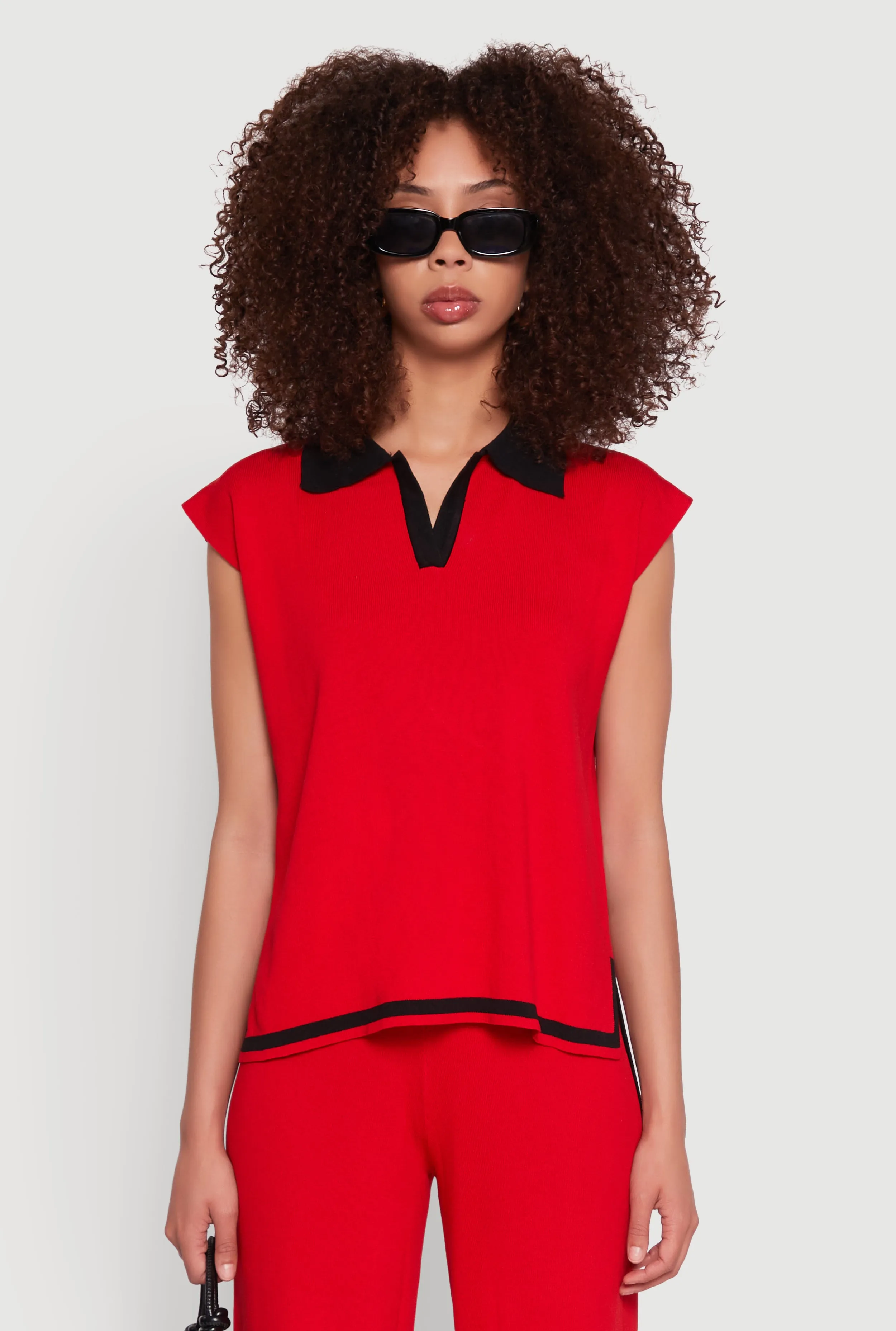 Daisy Contrast Trim Cap Sleeve Blouse sold by Rainbow