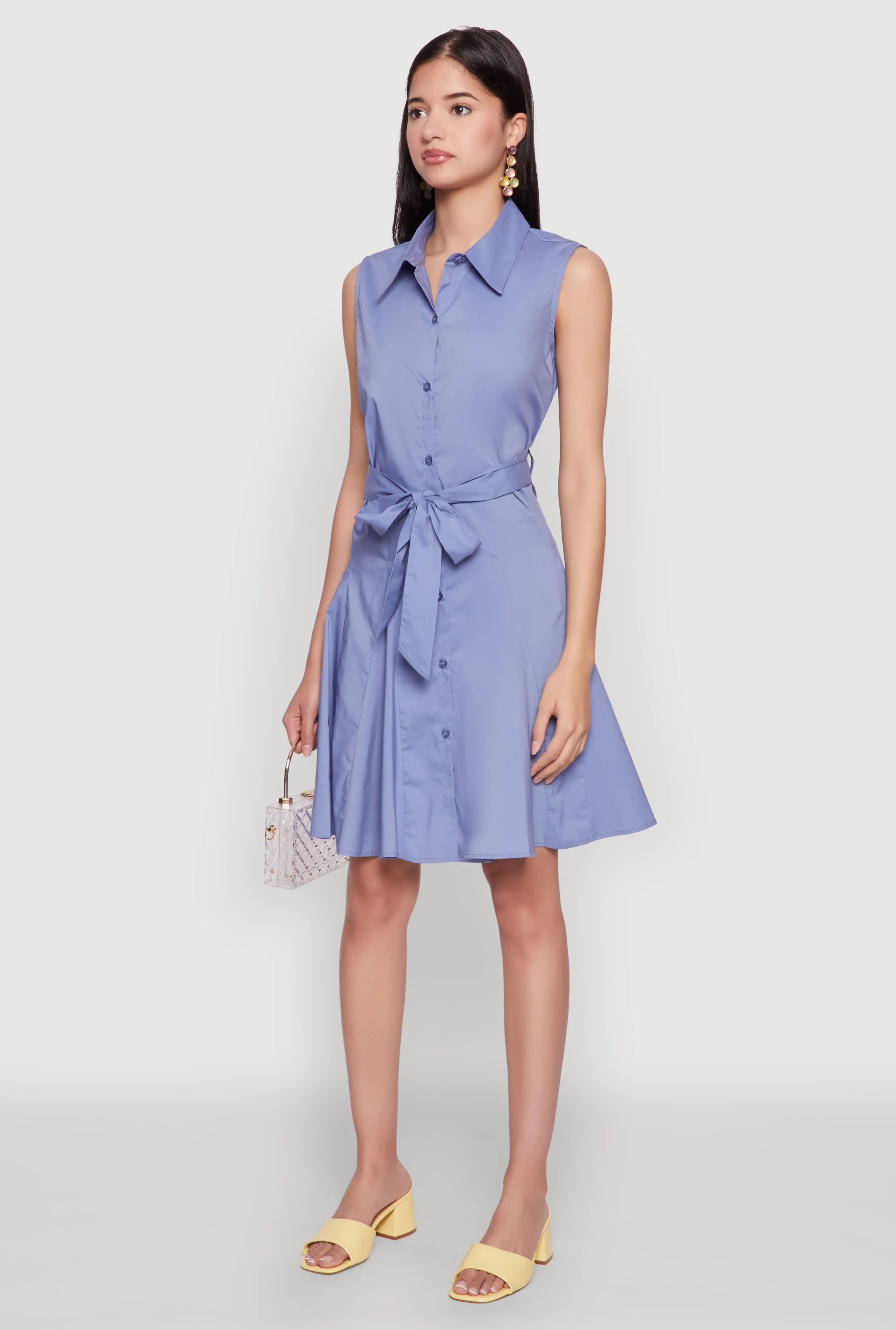 Tie Waist Belted Sleeveless Pleated Shirt Dress sold by Rainbow product image thumbnail 3
