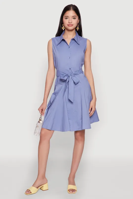 Tie Waist Belted Sleeveless Pleated Shirt Dress sold by Rainbow