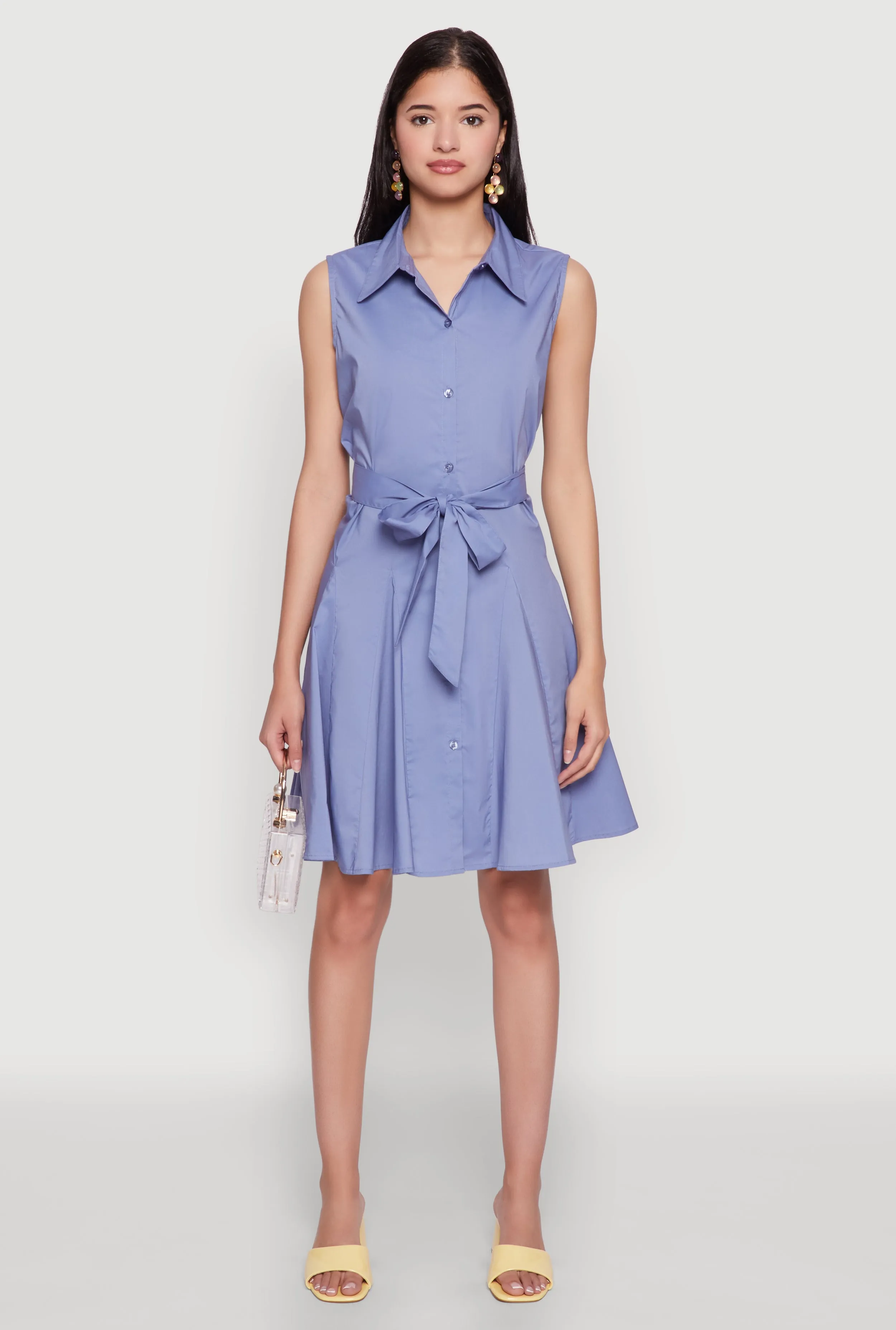Tie Waist Belted Sleeveless Pleated Shirt Dress sold by Rainbow product image thumbnail 2