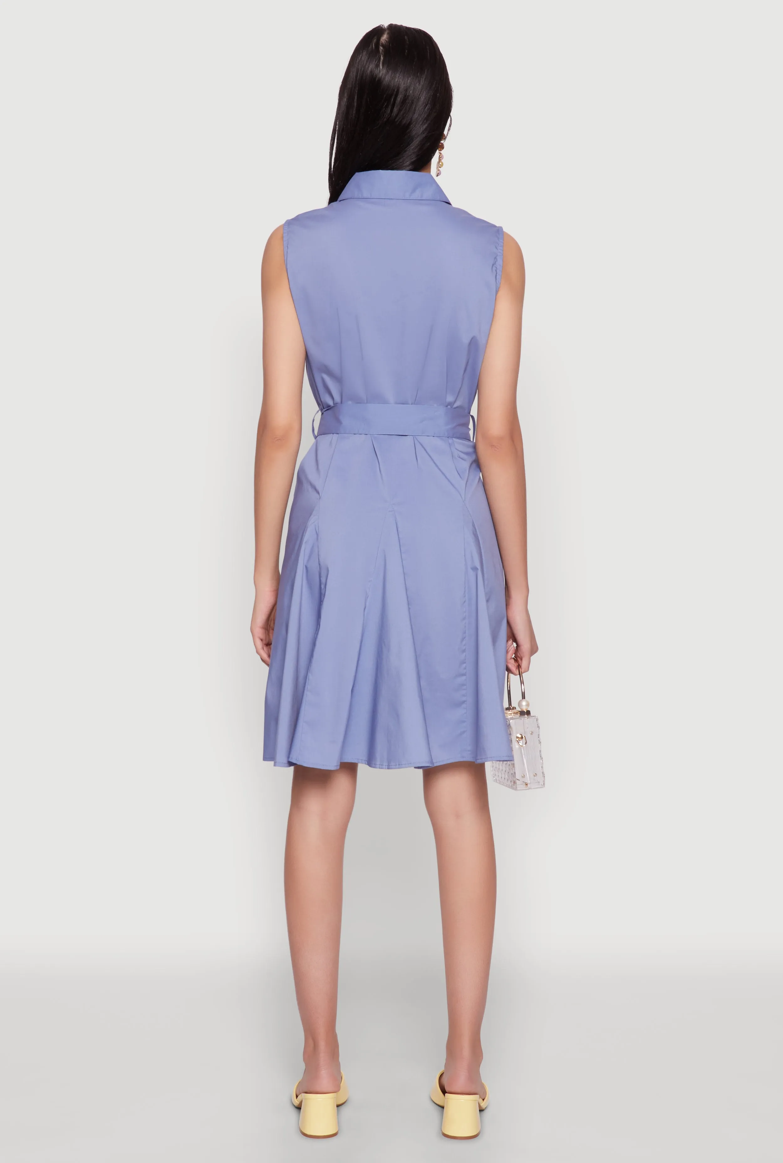 Tie Waist Belted Sleeveless Pleated Shirt Dress sold by Rainbow product image thumbnail 5