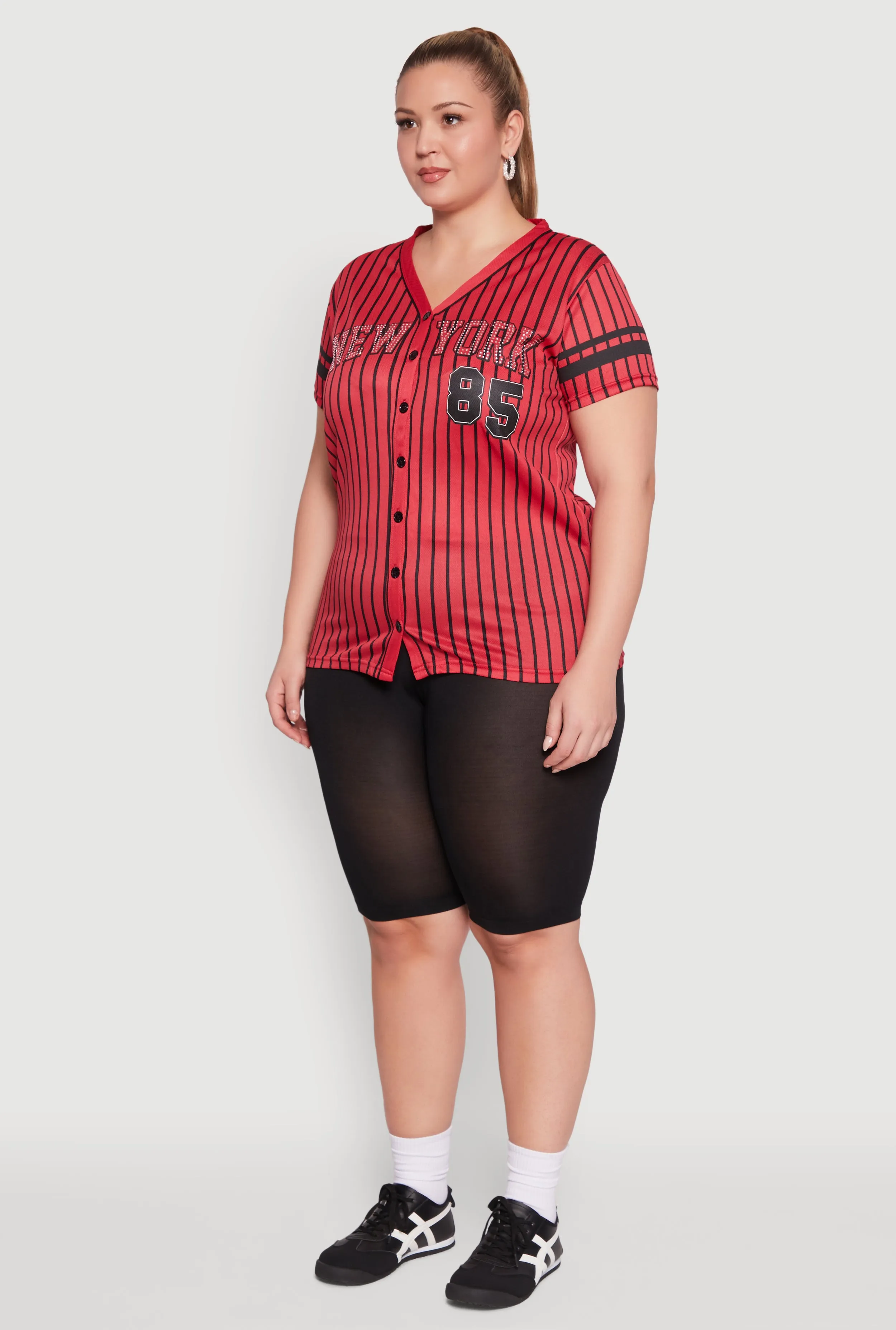 Plus Size Striped New York Print Jersey Mesh Tee sold by Rainbow product image thumbnail 5