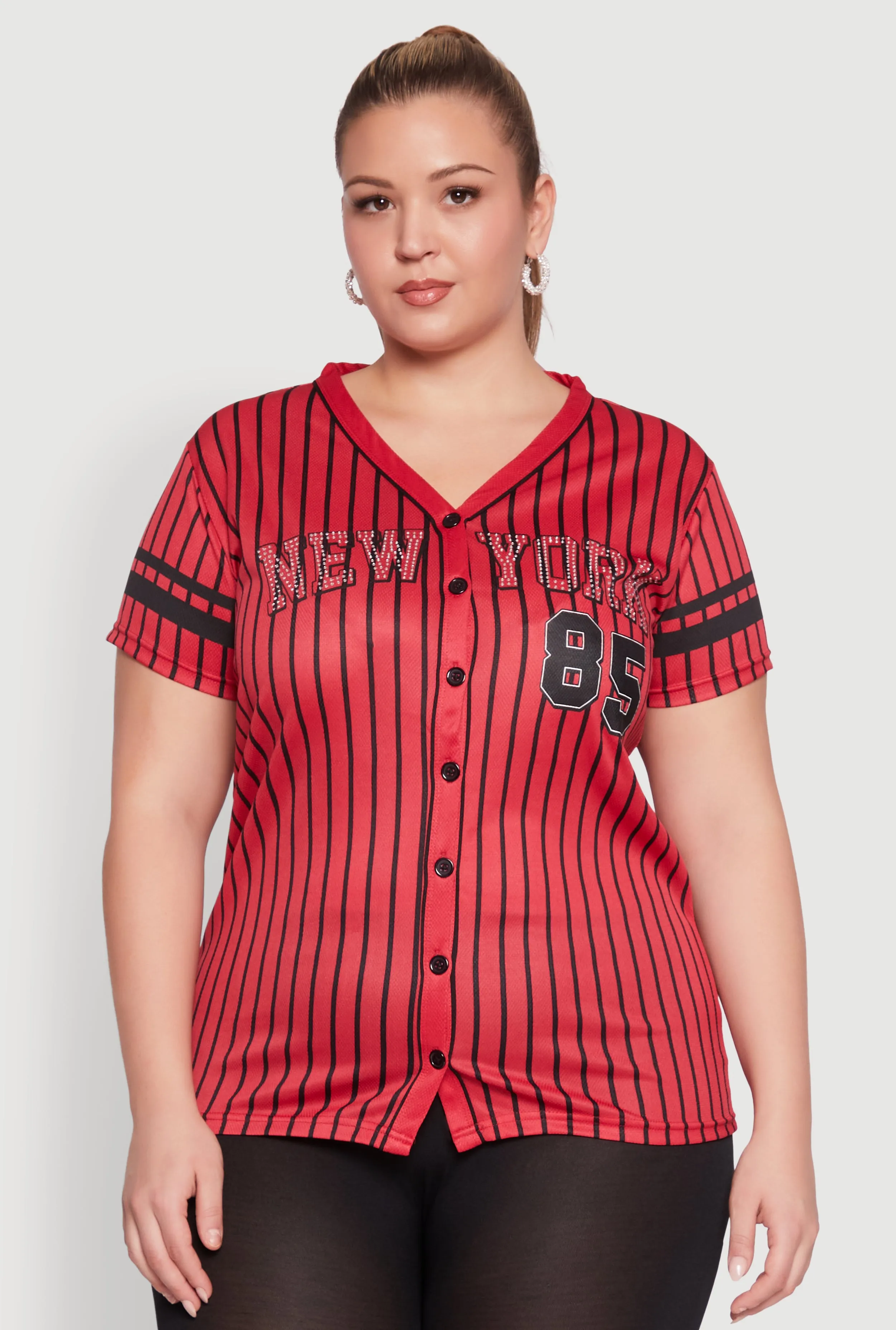 Plus Size Striped New York Print Jersey Mesh Tee sold by Rainbow product image thumbnail 2
