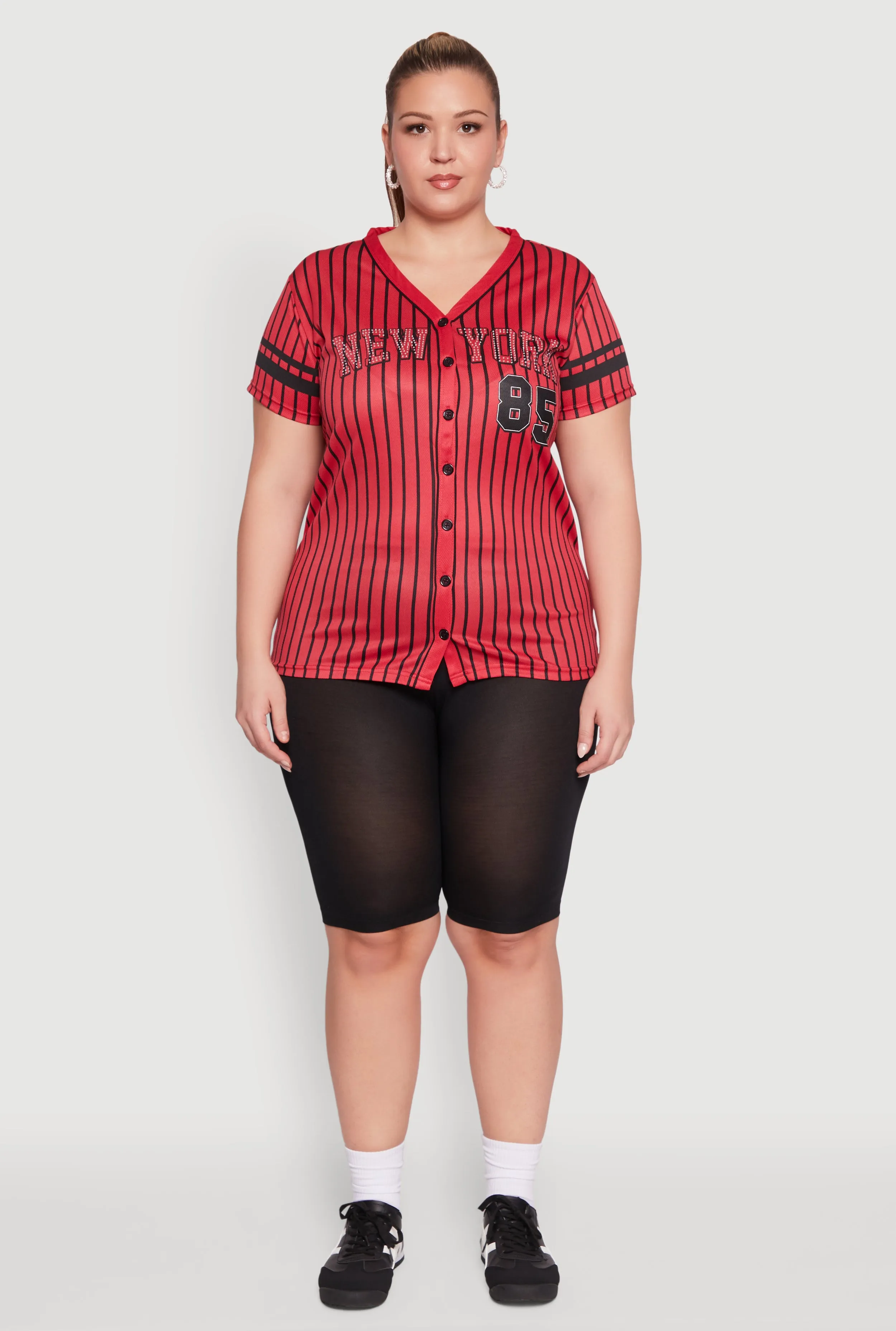 Plus Size Striped New York Print Jersey Mesh Tee sold by Rainbow product image thumbnail 3