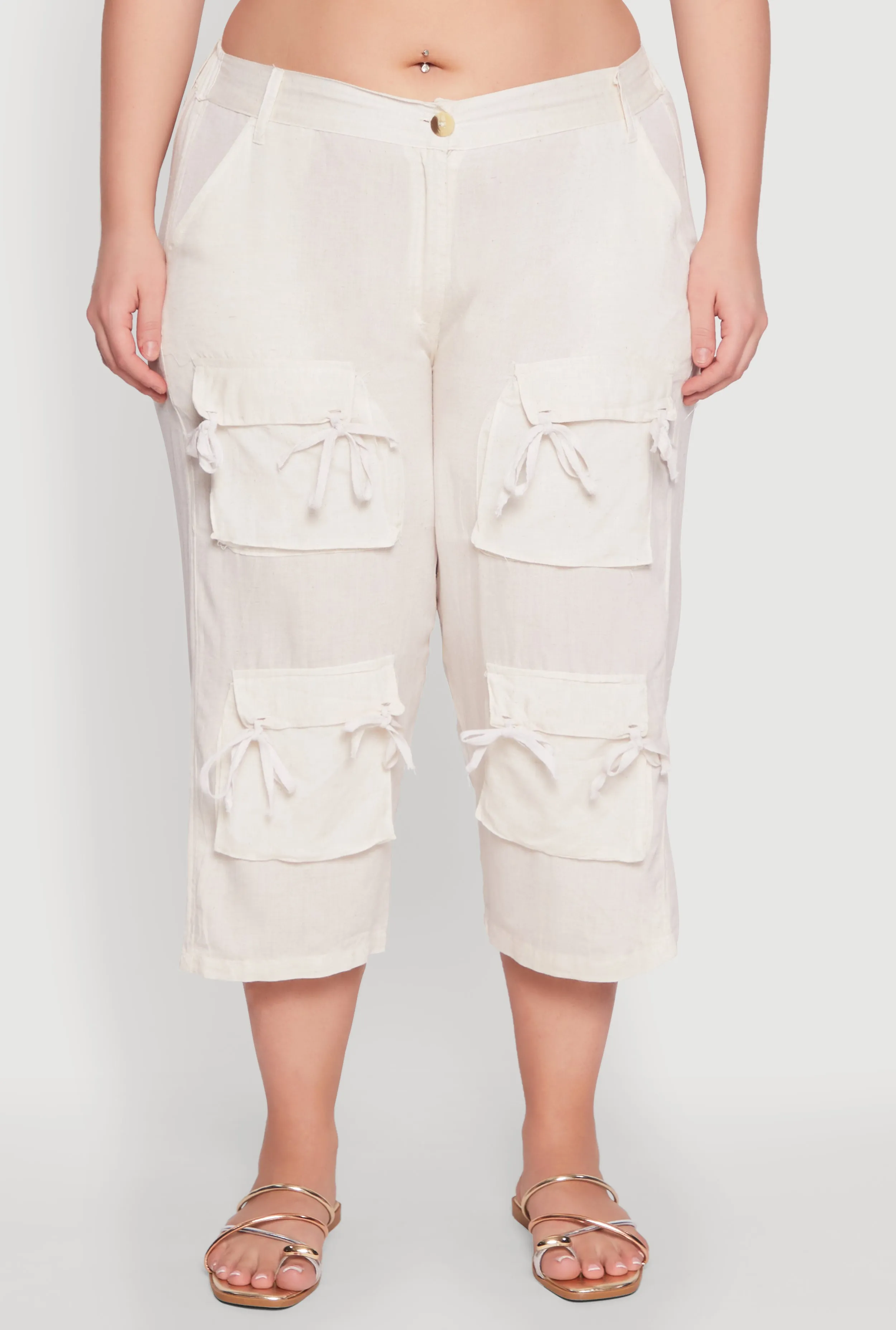 Plus Size Tie Cargo Pocket Capri Pants sold by Rainbow product image thumbnail 5
