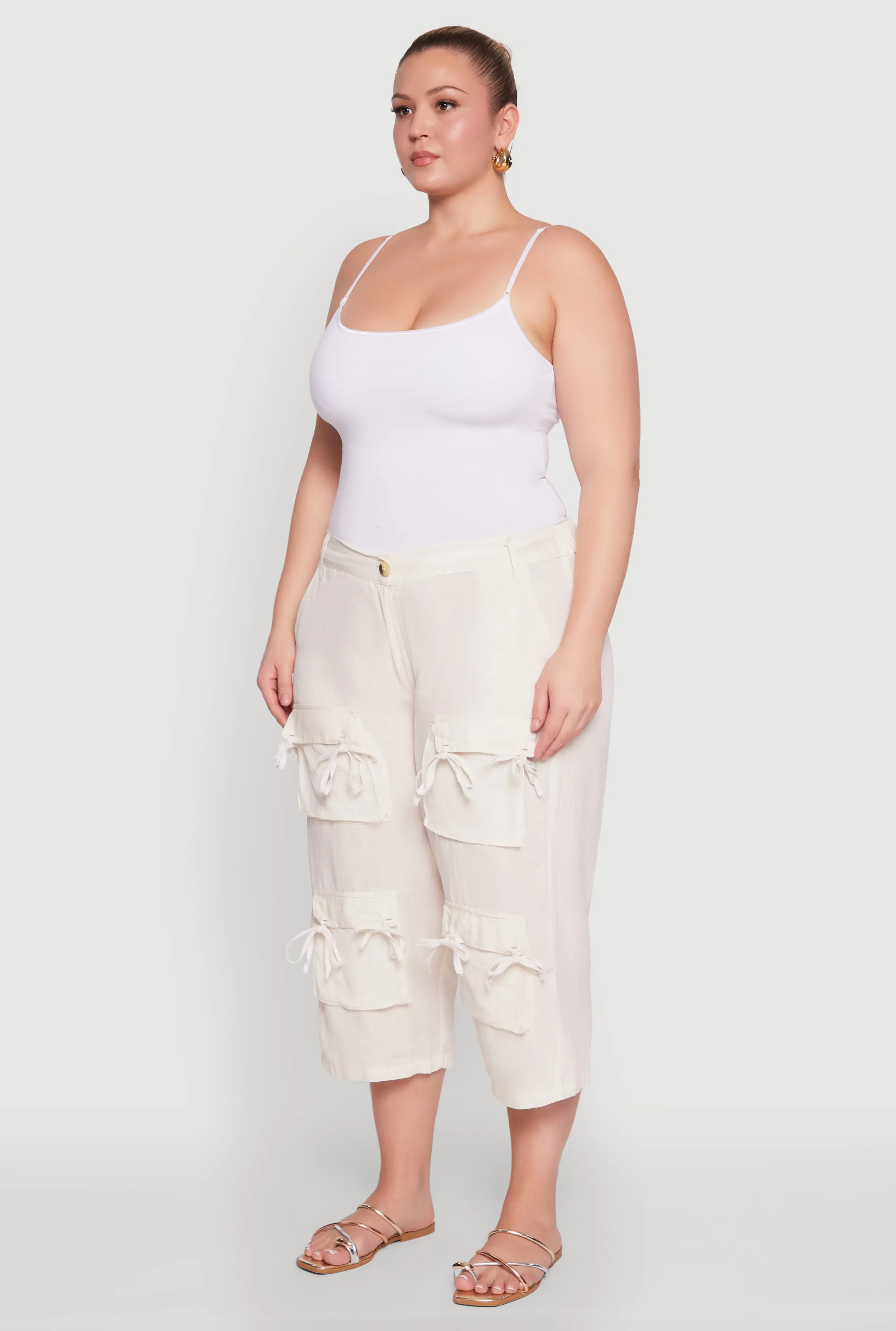 Plus Size Tie Cargo Pocket Capri Pants sold by Rainbow product image thumbnail 3