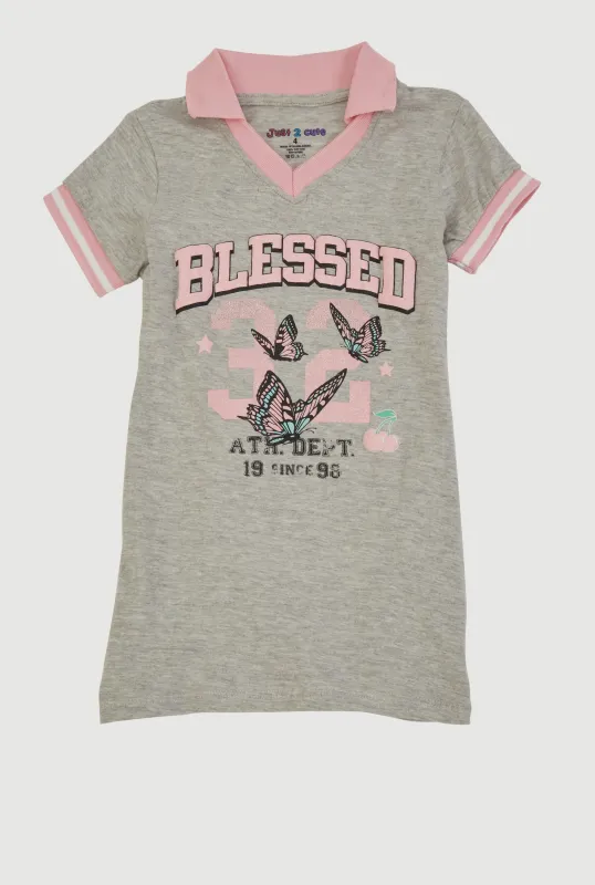 Little Girls Blessed Butterfly Graphic Polo Dress sold by Rainbow