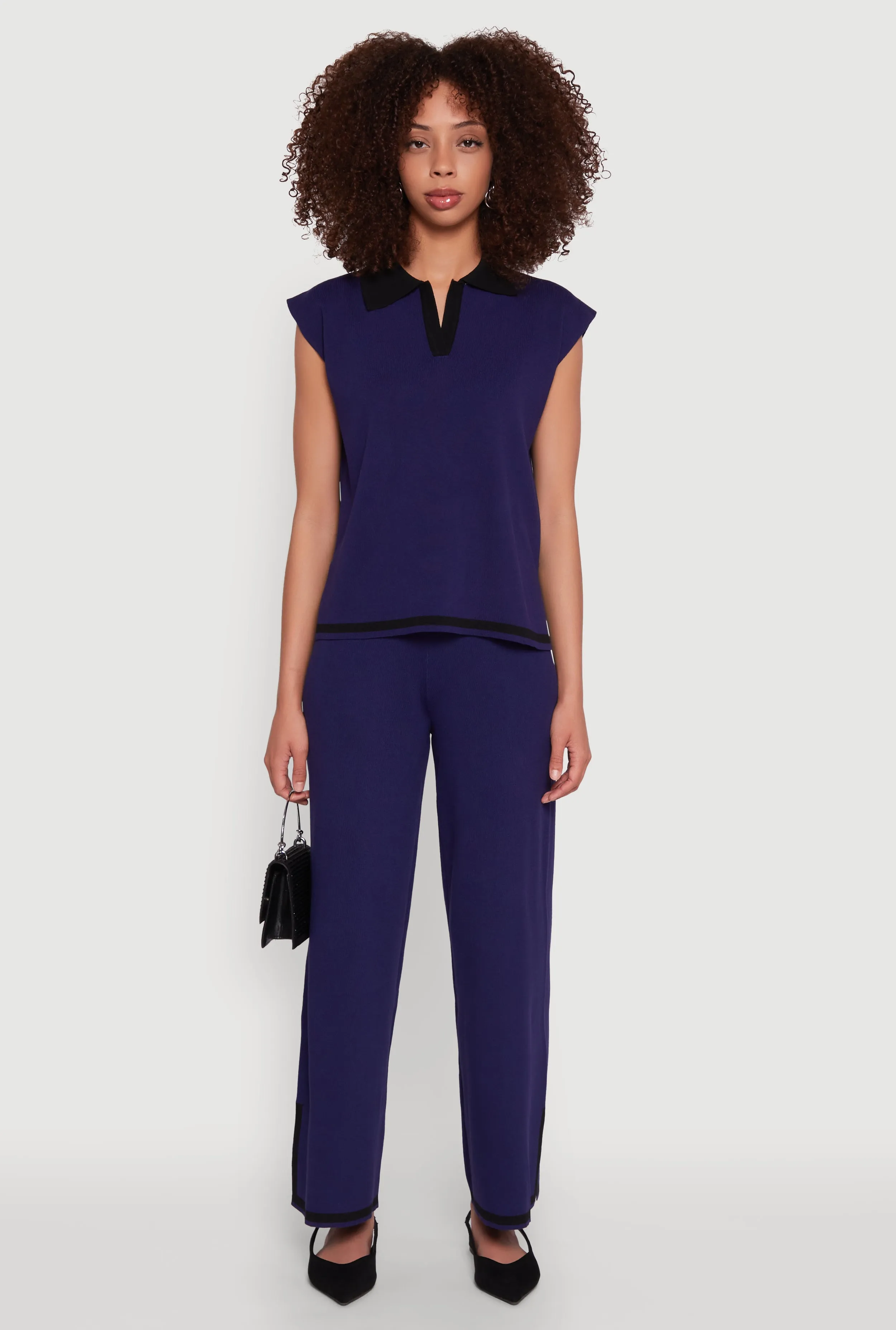 Daisy Contrast Trim Wide Leg Pants sold by Rainbow