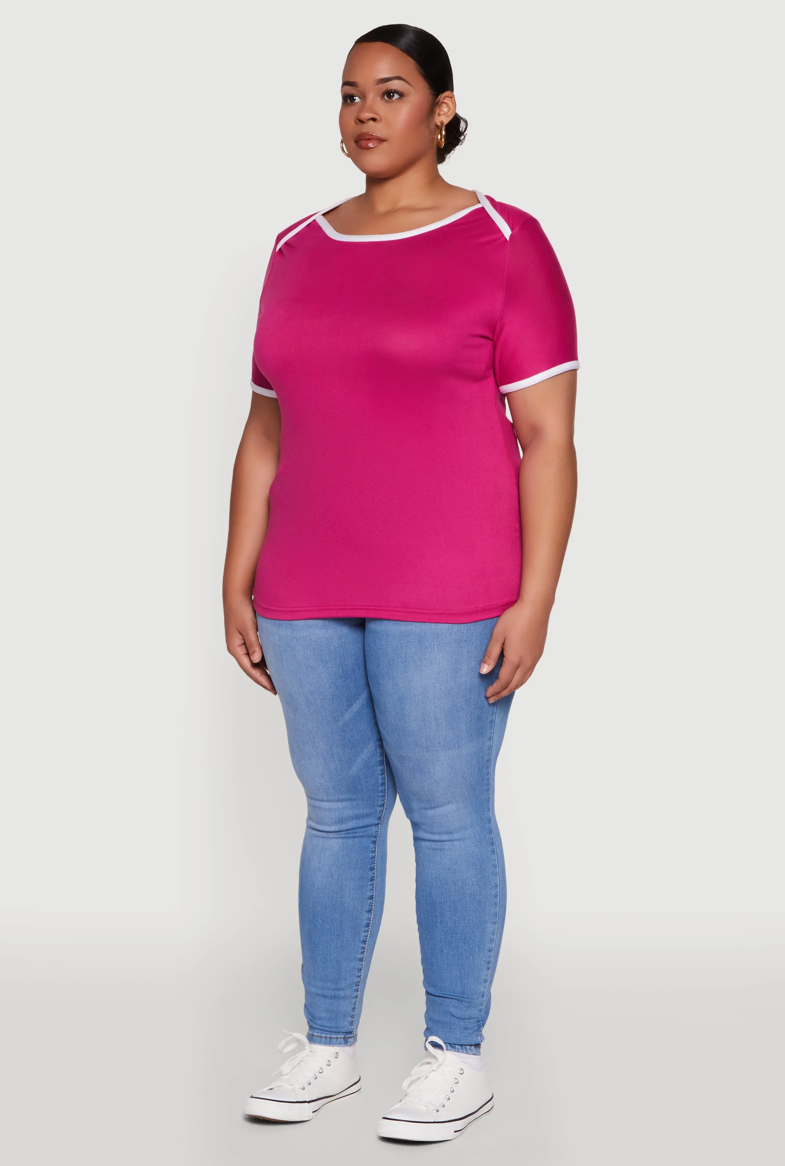 Plus Size Contrast Trim Short Sleeve Top sold by Rainbow product image thumbnail 5