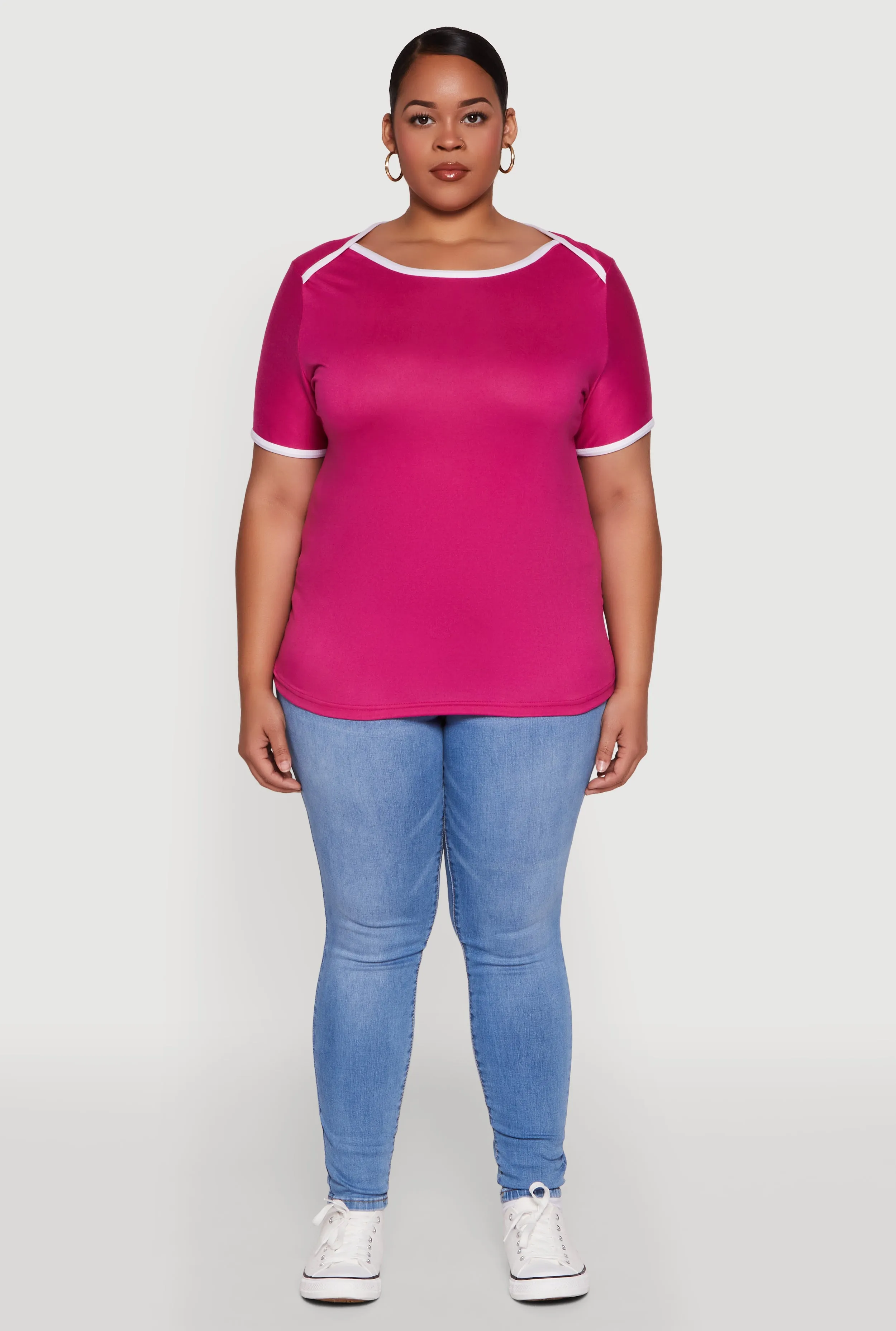 Plus Size Contrast Trim Short Sleeve Top sold by Rainbow product image thumbnail 3