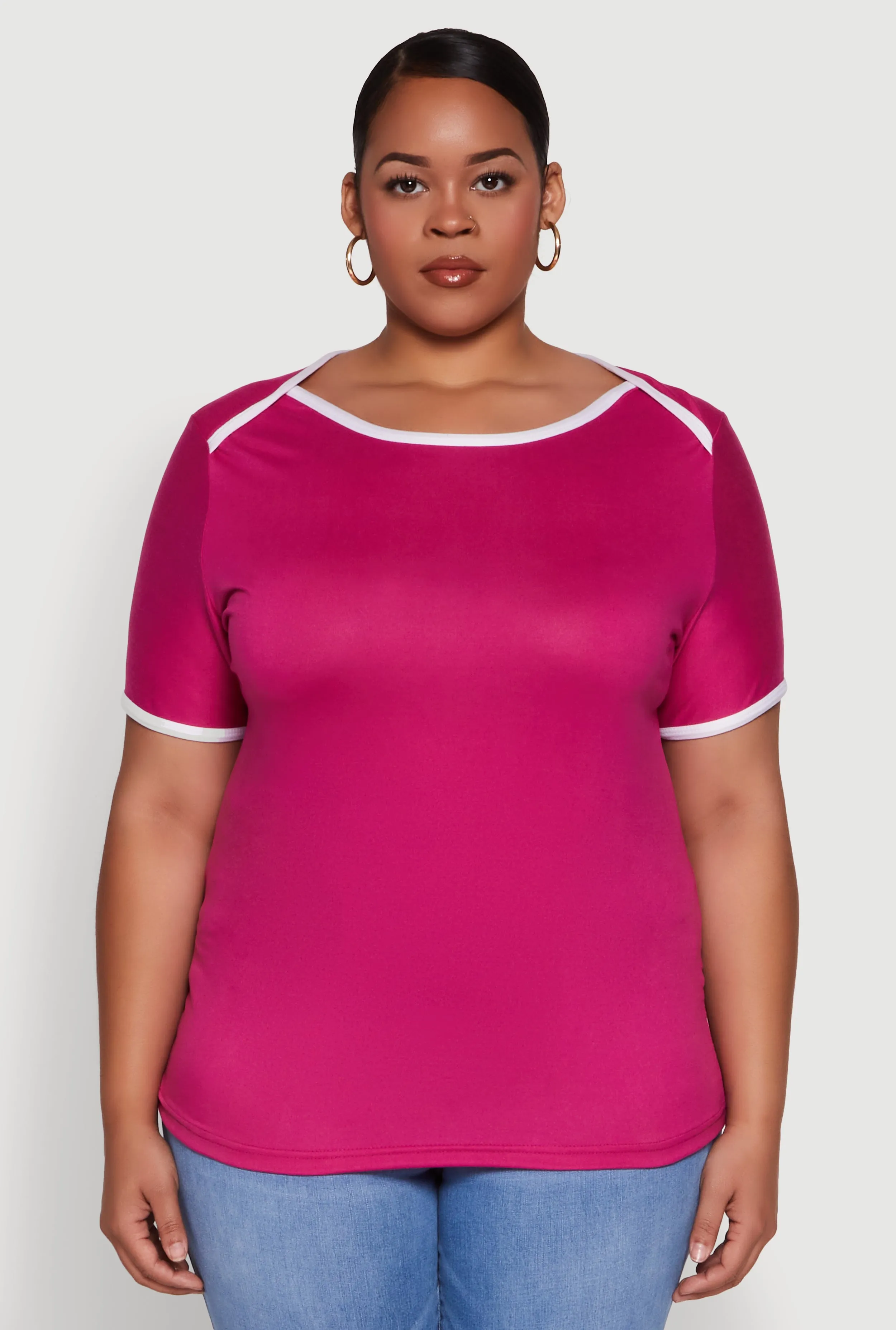 Plus Size Contrast Trim Short Sleeve Top sold by Rainbow product image thumbnail 2