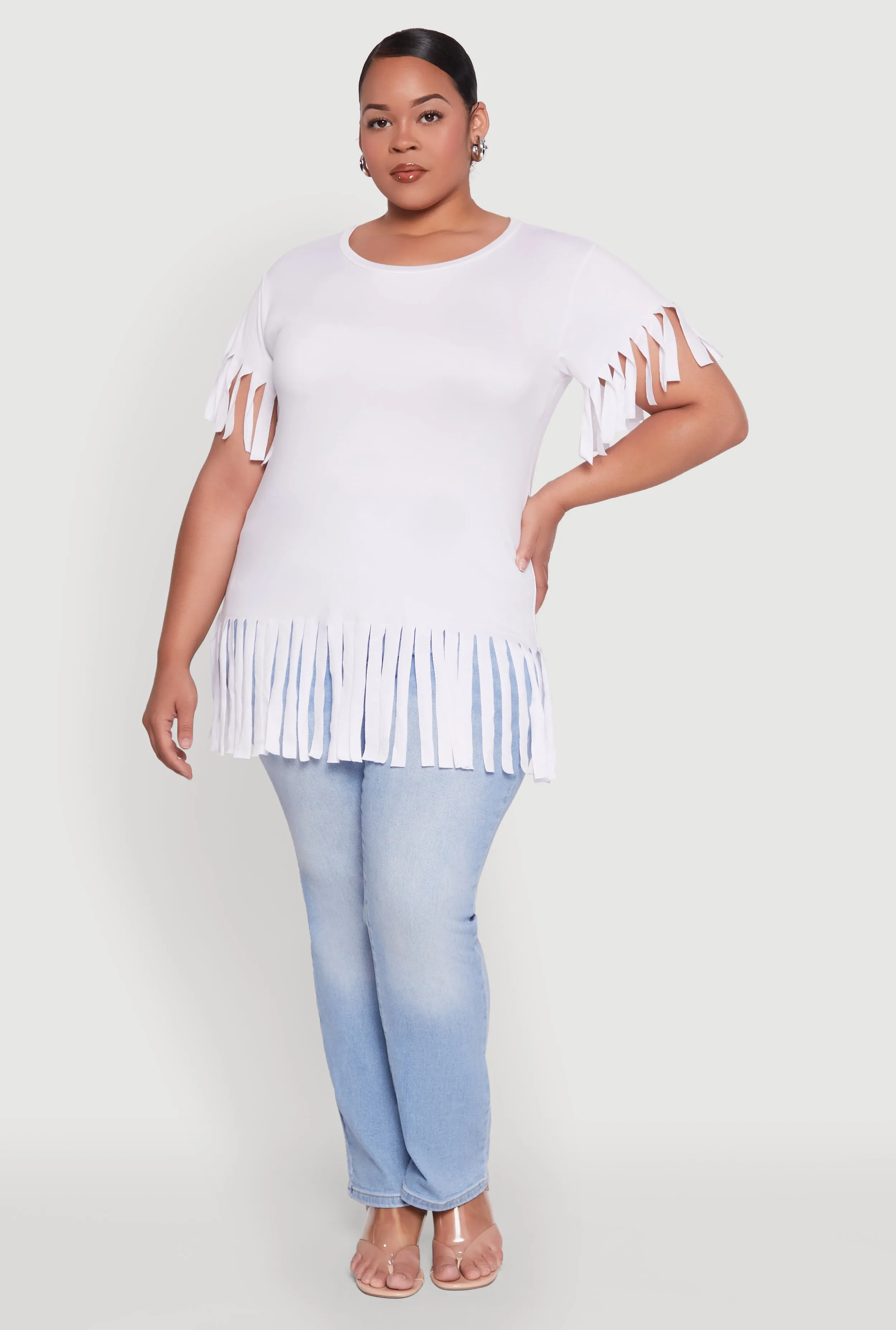 Plus Size Fringe Sleeve Hem Tee sold by Rainbow