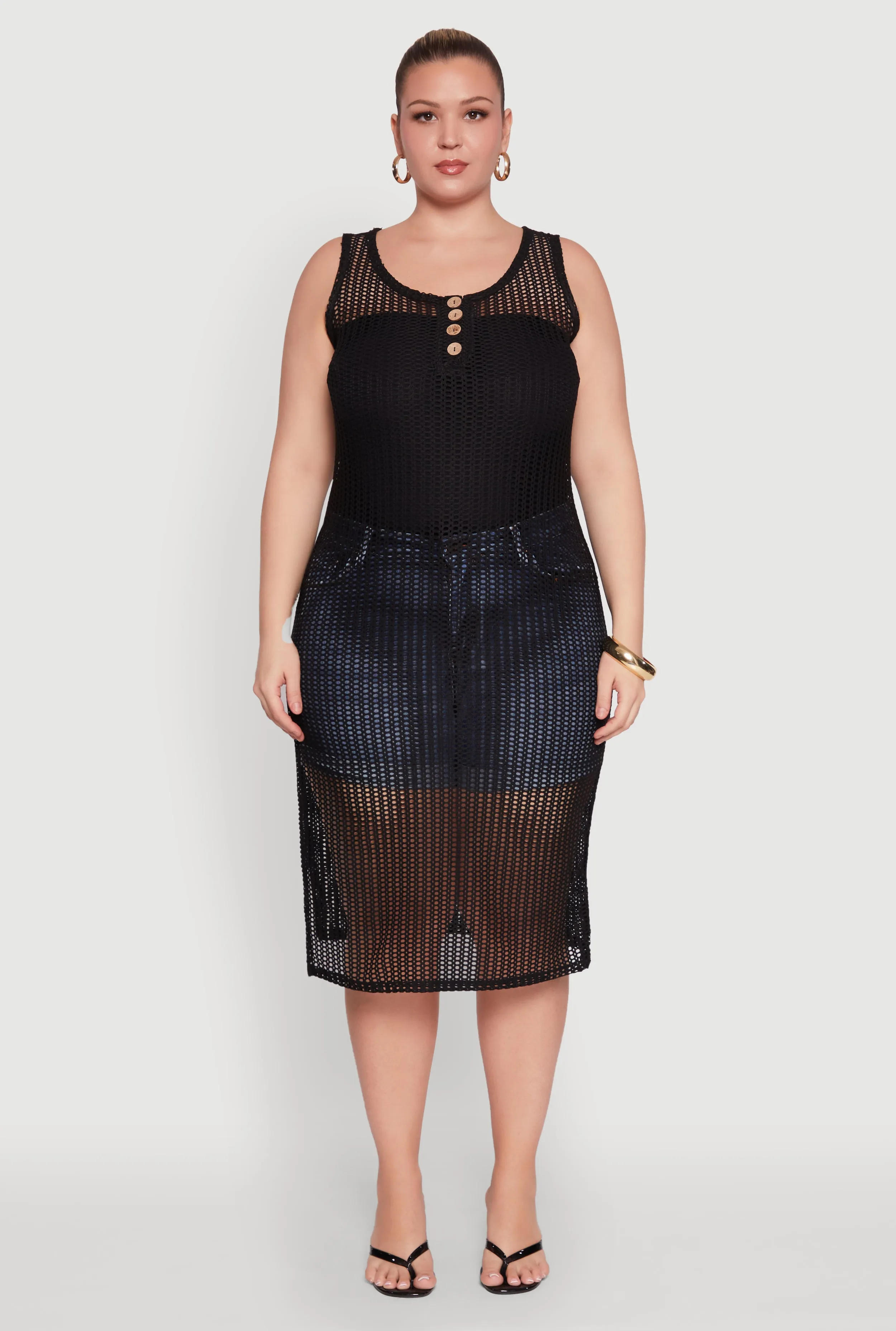 Plus Size Fishnet Side Slit Maxi Cover Up sold by Rainbow