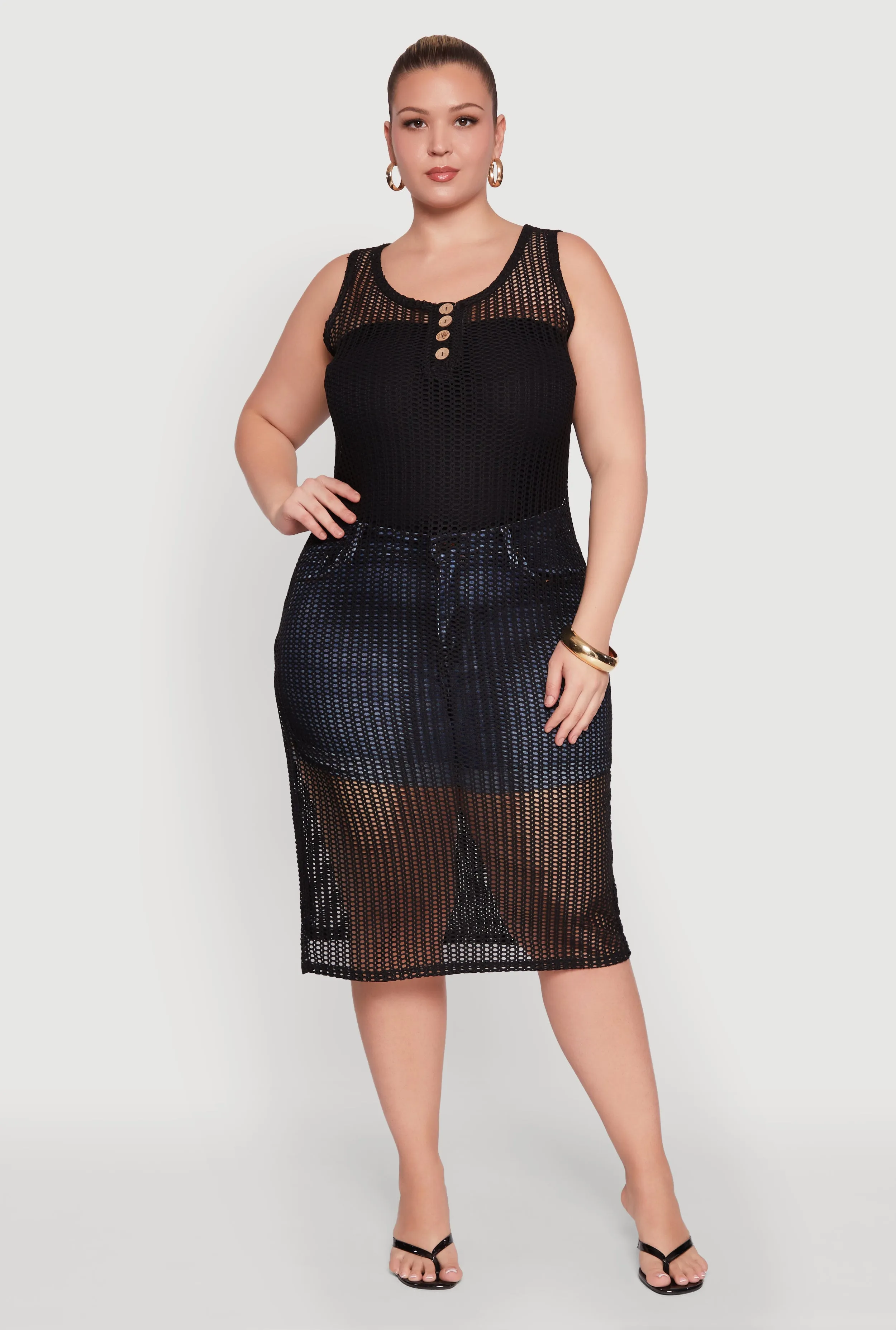 Plus Size Fishnet Side Slit Maxi Cover Up sold by Rainbow product image thumbnail 2