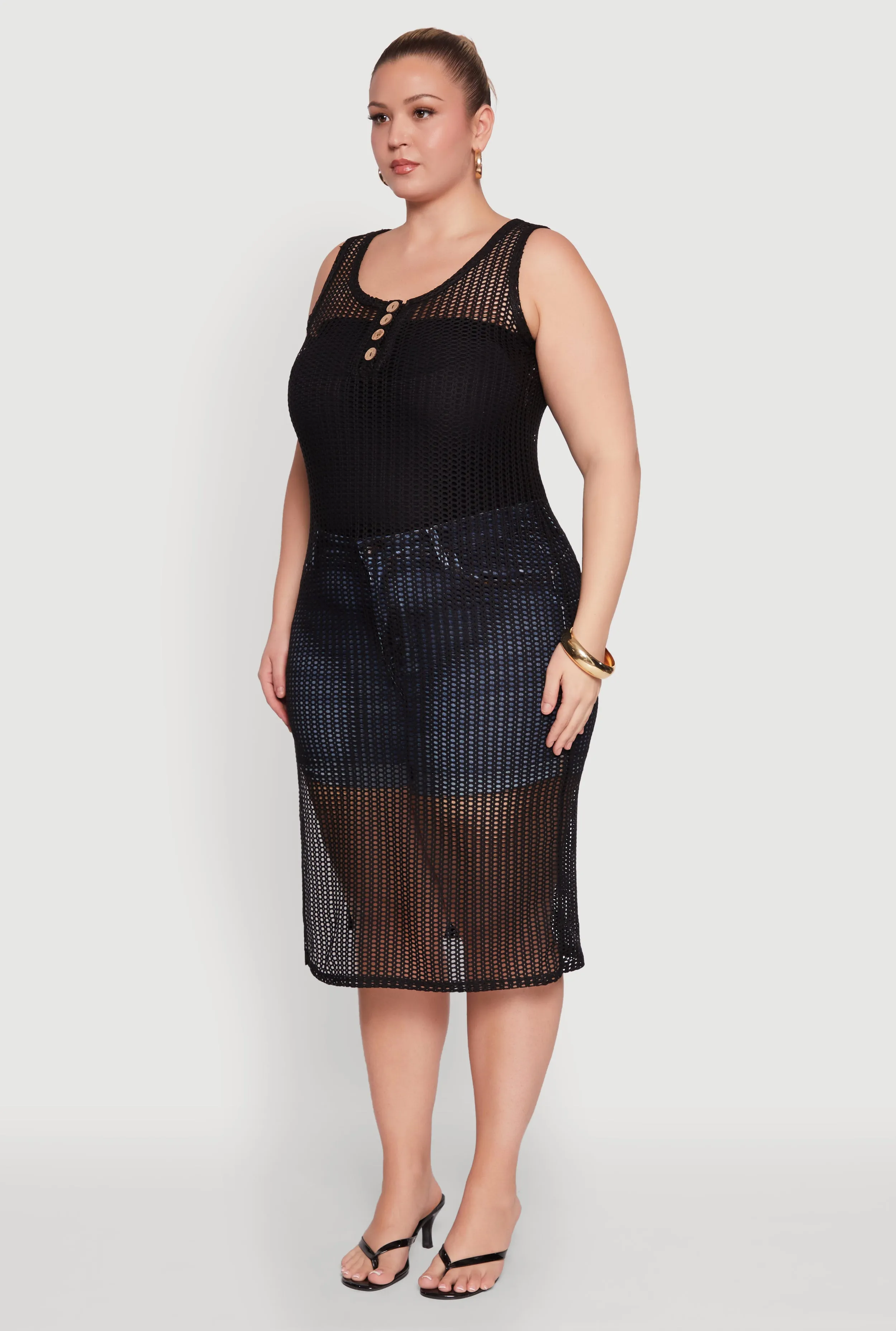 Plus Size Fishnet Side Slit Maxi Cover Up sold by Rainbow product image thumbnail 3