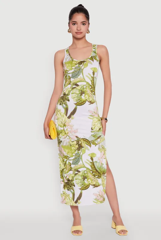 Floral Print Side Slit Tank Midi Dress sold by Rainbow