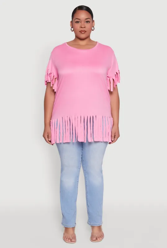 Plus Size Fringe Sleeve Hem Tee sold by Rainbow