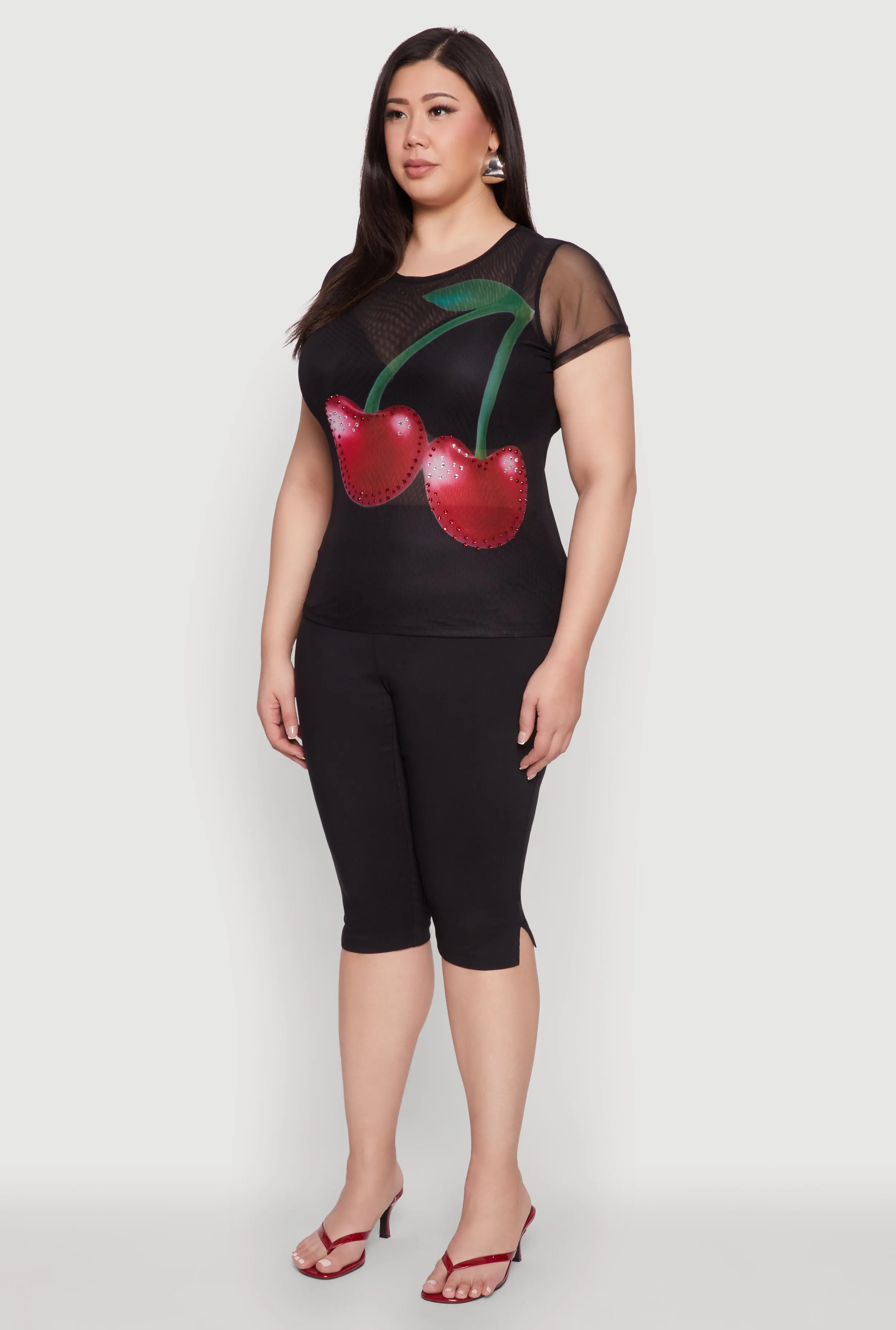 Plus Size Rhinestone Cherry Print Mesh Top sold by Rainbow product image thumbnail 5