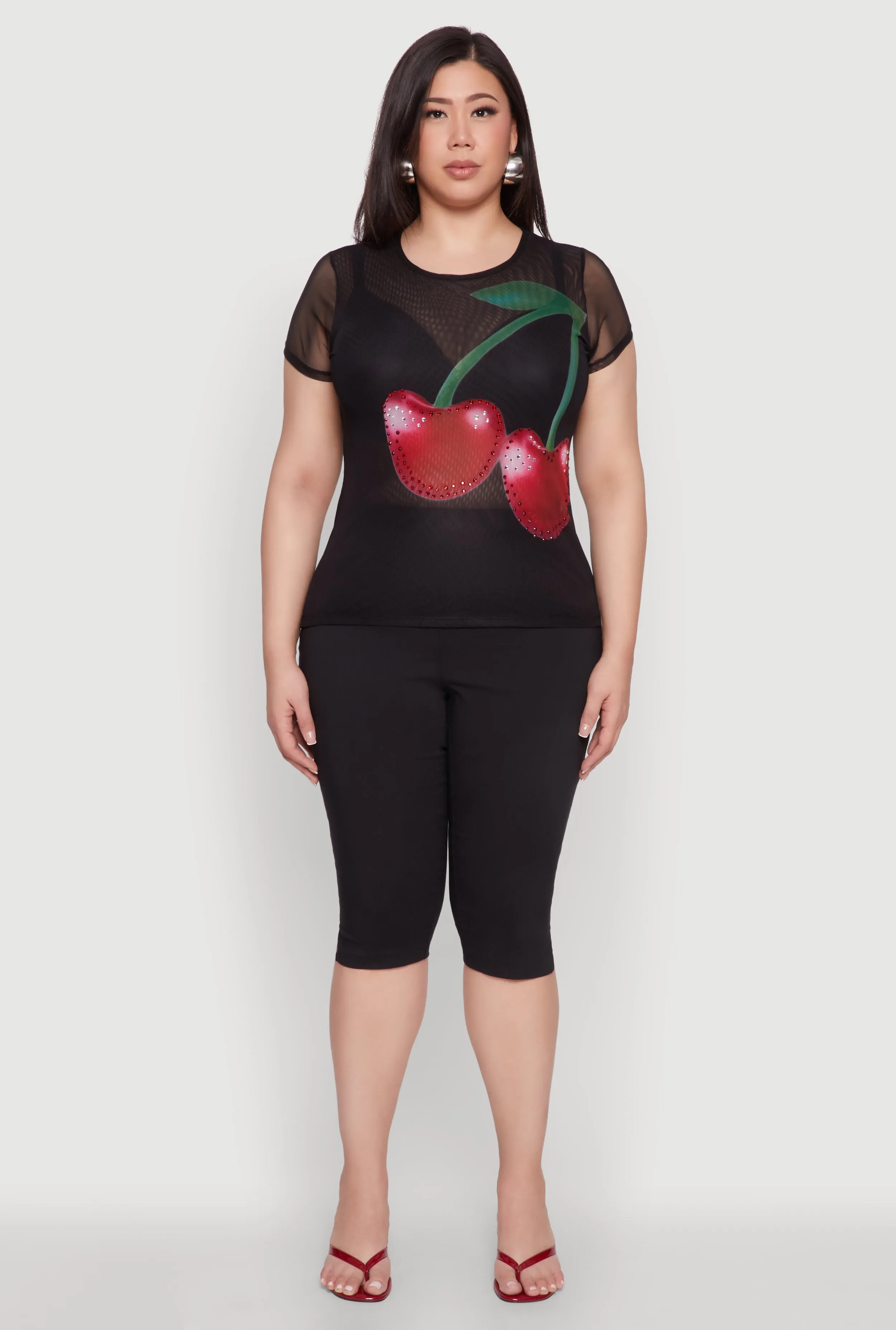 Plus Size Rhinestone Cherry Print Mesh Top sold by Rainbow product image thumbnail 3