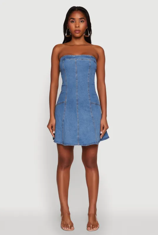 Daisy Strapless Denim Skater Dress sold by Rainbow