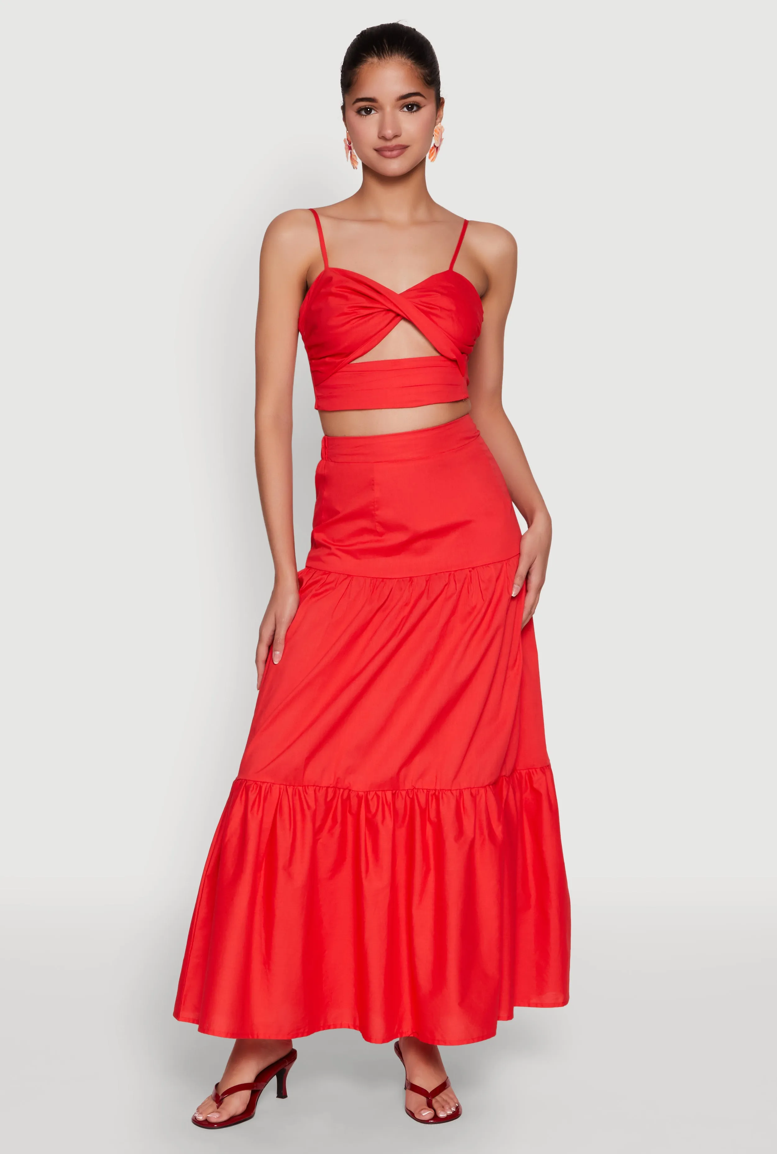 Poplin High Waist Tiered Maxi Skirt sold by Rainbow