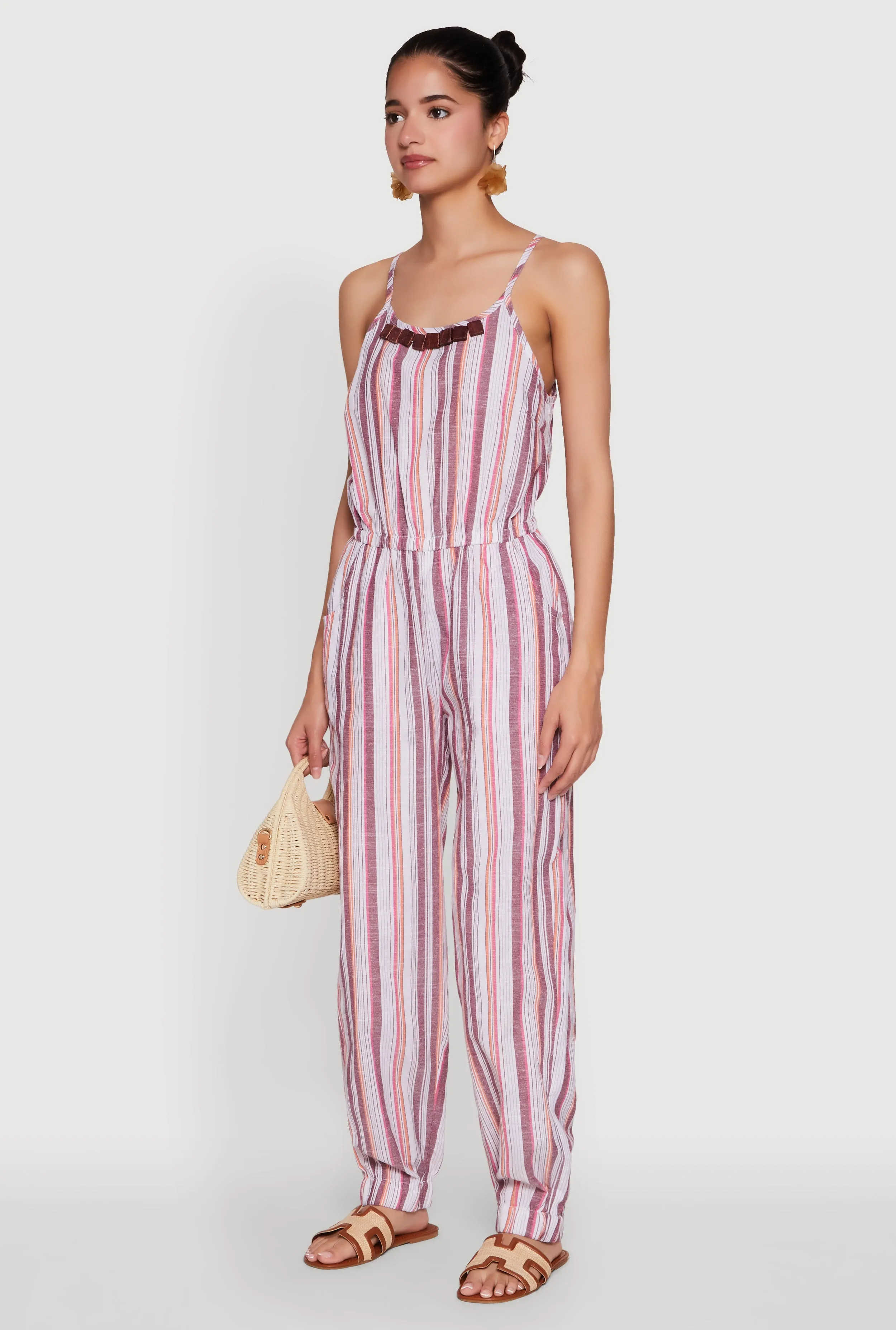 Wooden Beaded Scoop Neck Striped Jumpsuit sold by Rainbow product image thumbnail 3