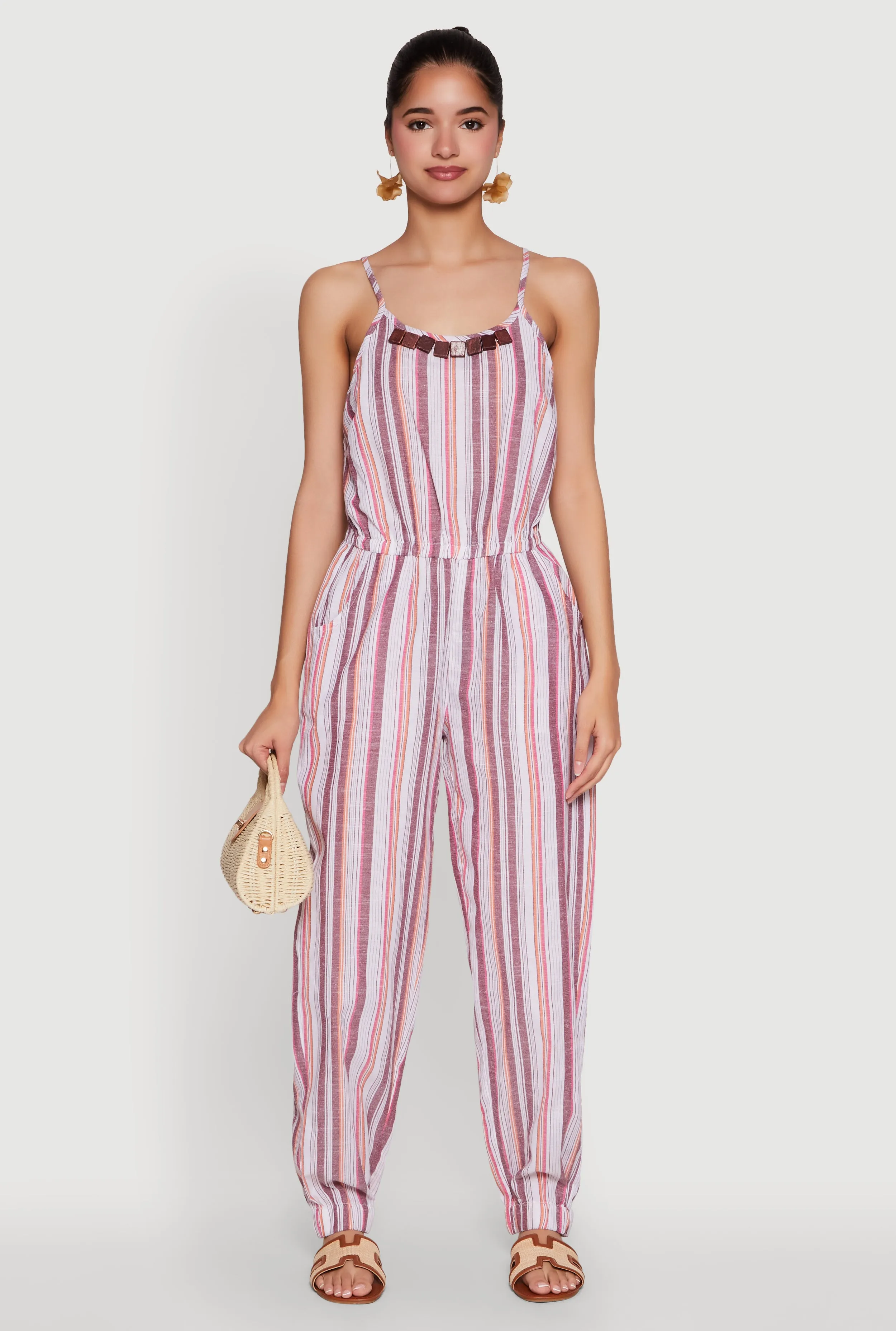 Wooden Beaded Scoop Neck Striped Jumpsuit sold by Rainbow product image thumbnail 2