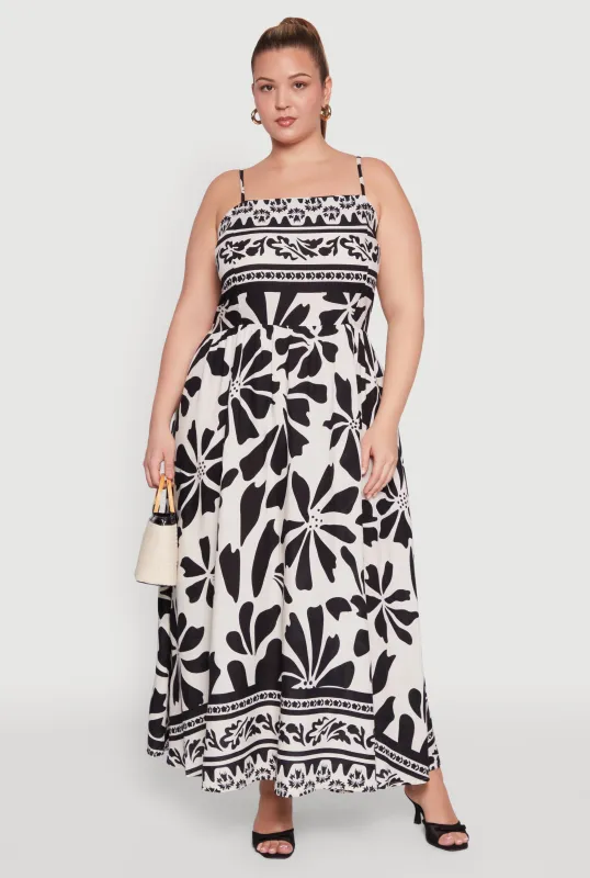 Plus Size Floral Border Print Maxi Dress sold by Rainbow