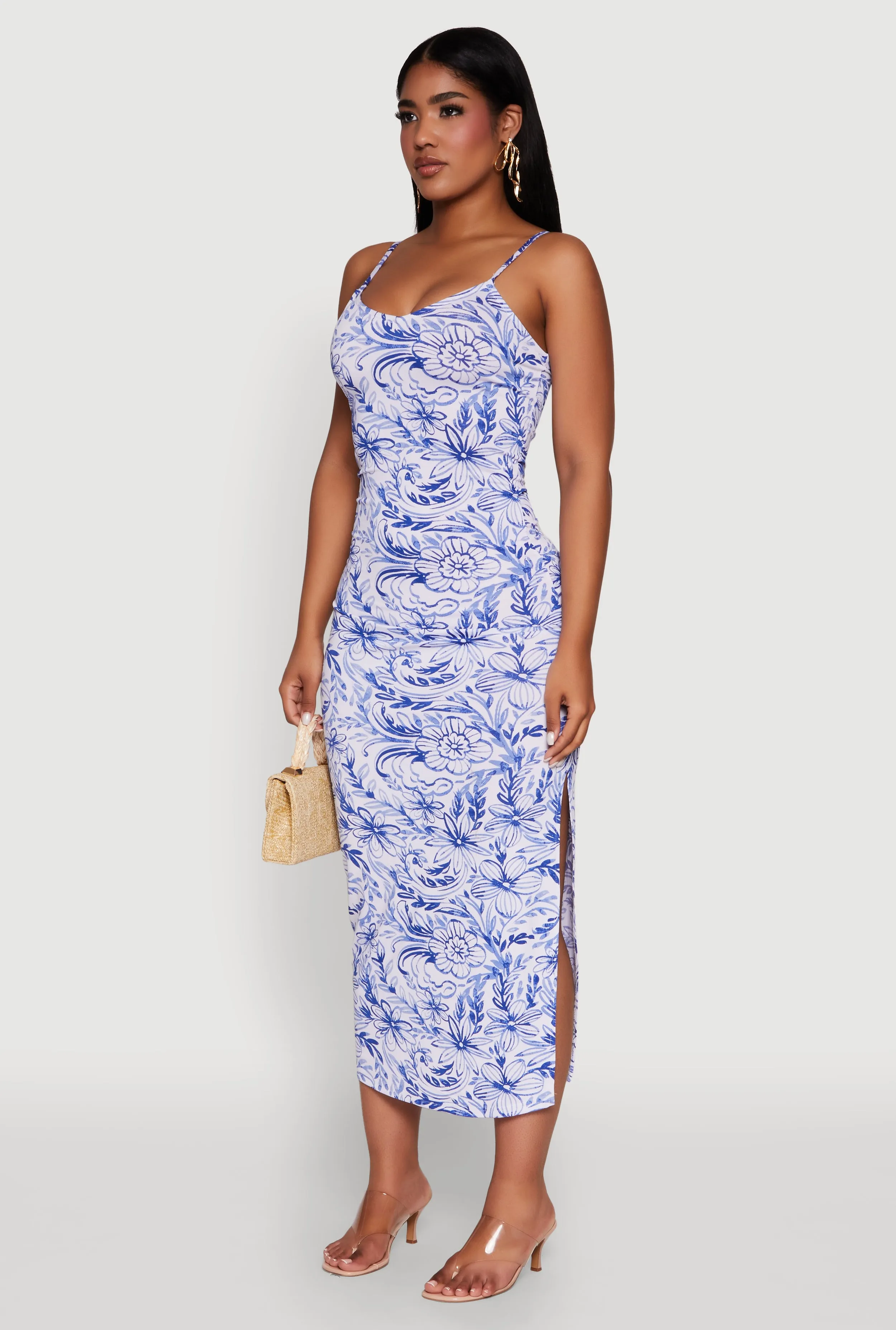 Side Slit Flower Print Cami Maxi Dress sold by Rainbow product image thumbnail 3