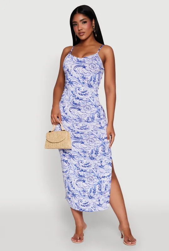 Side Slit Flower Print Cami Maxi Dress sold by Rainbow