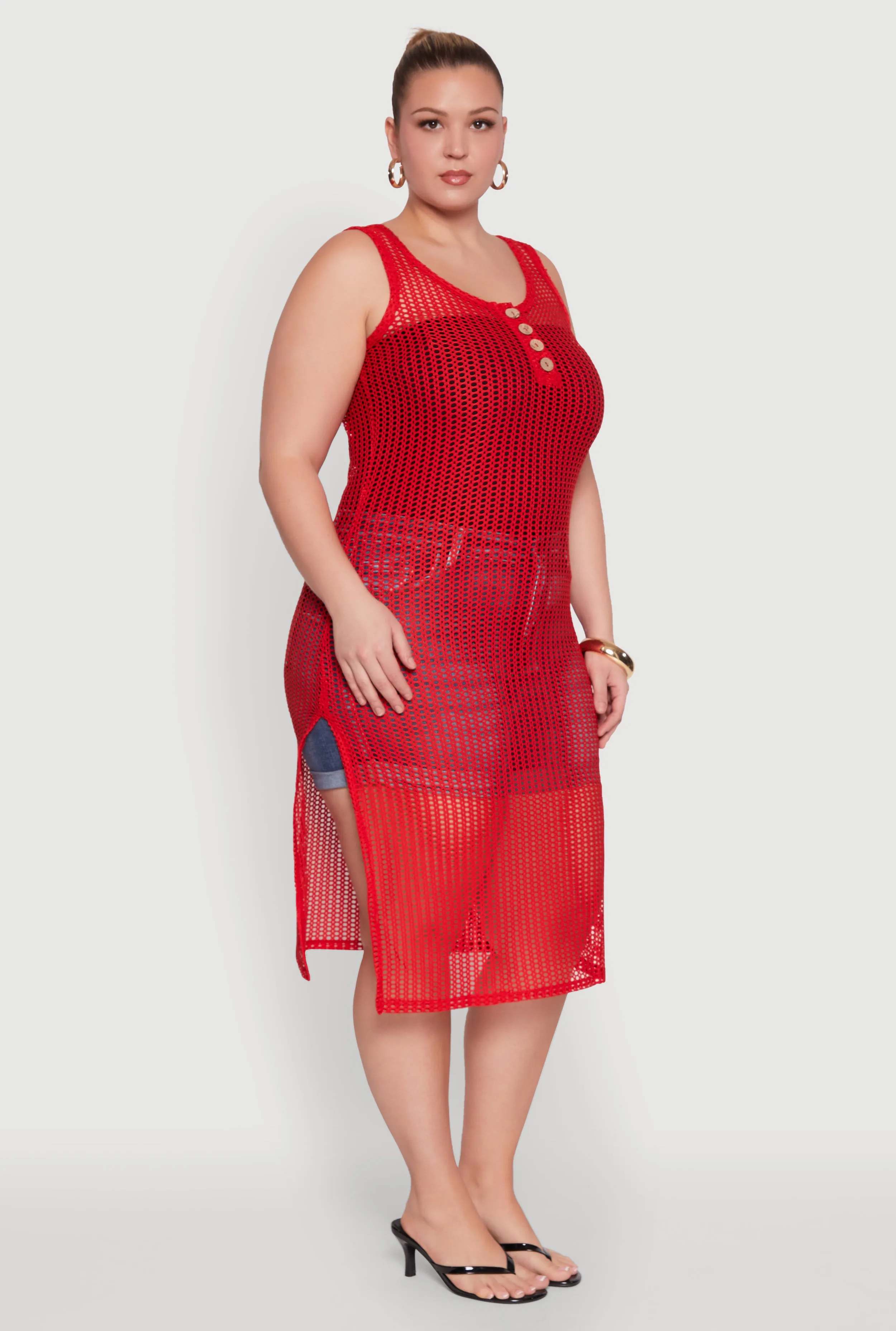 Plus Size Fishnet Side Slit Maxi Cover Up sold by Rainbow product image thumbnail 2