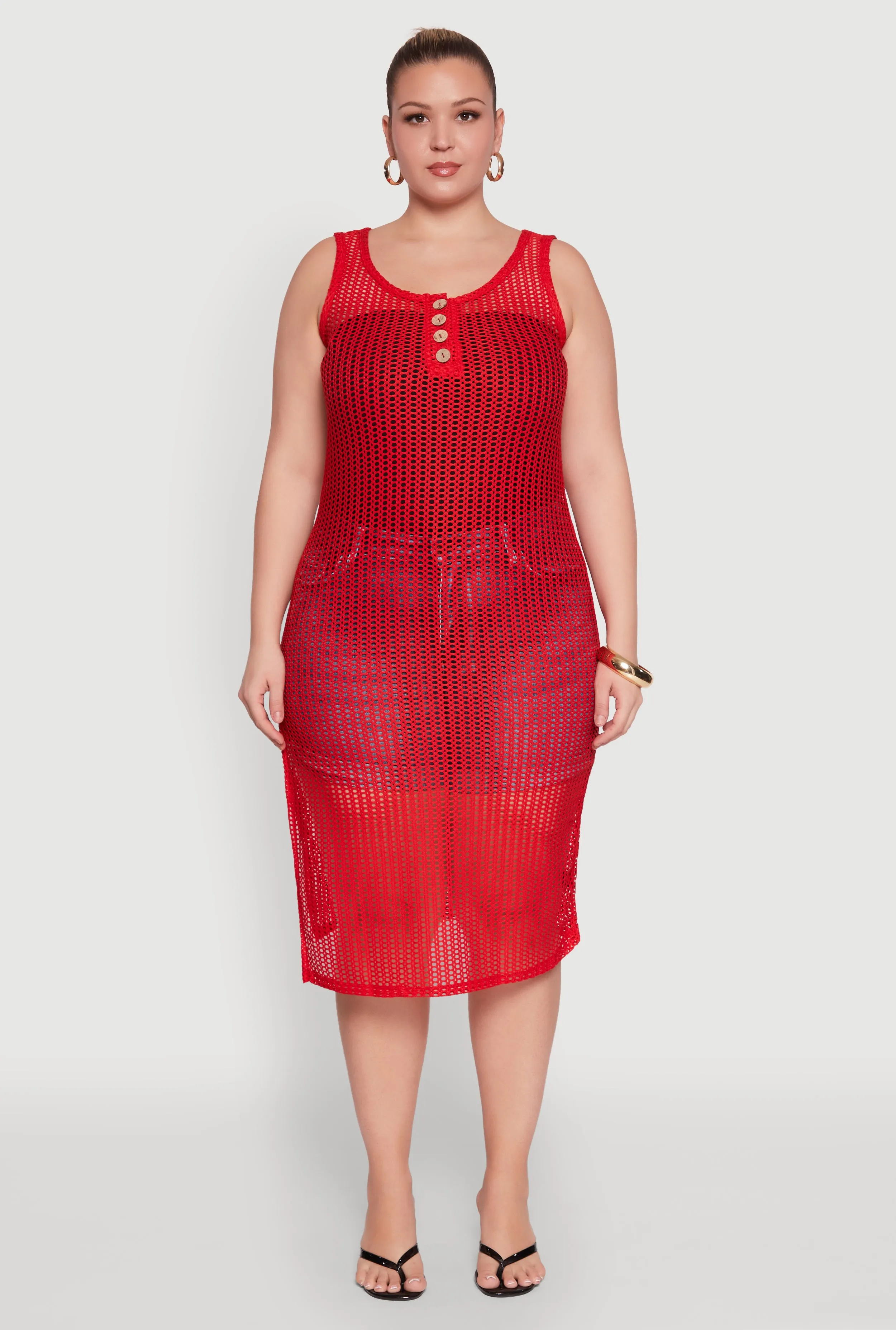 Plus Size Fishnet Side Slit Maxi Cover Up sold by Rainbow