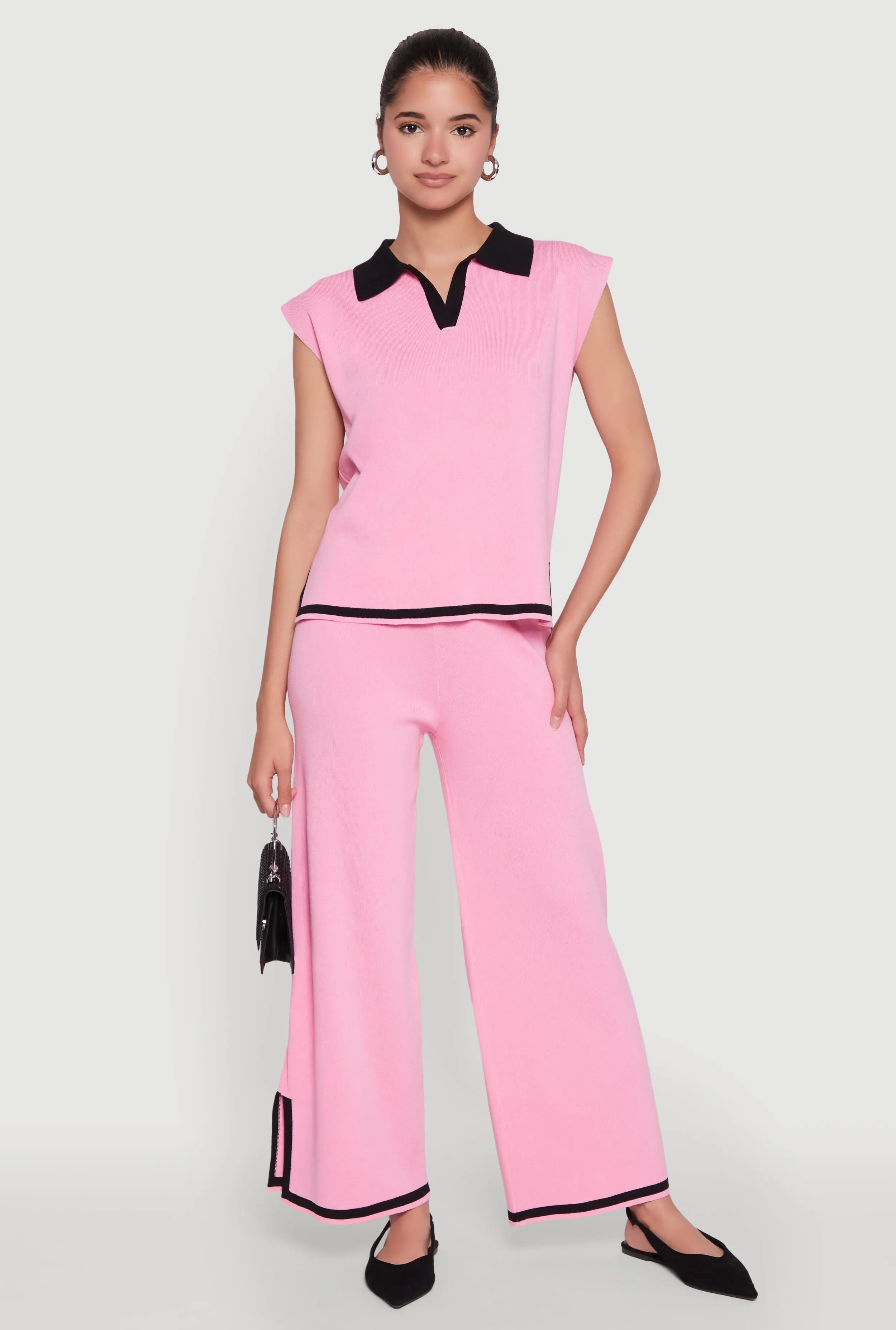 Daisy Contrast Trim Wide Leg Pants sold by Rainbow