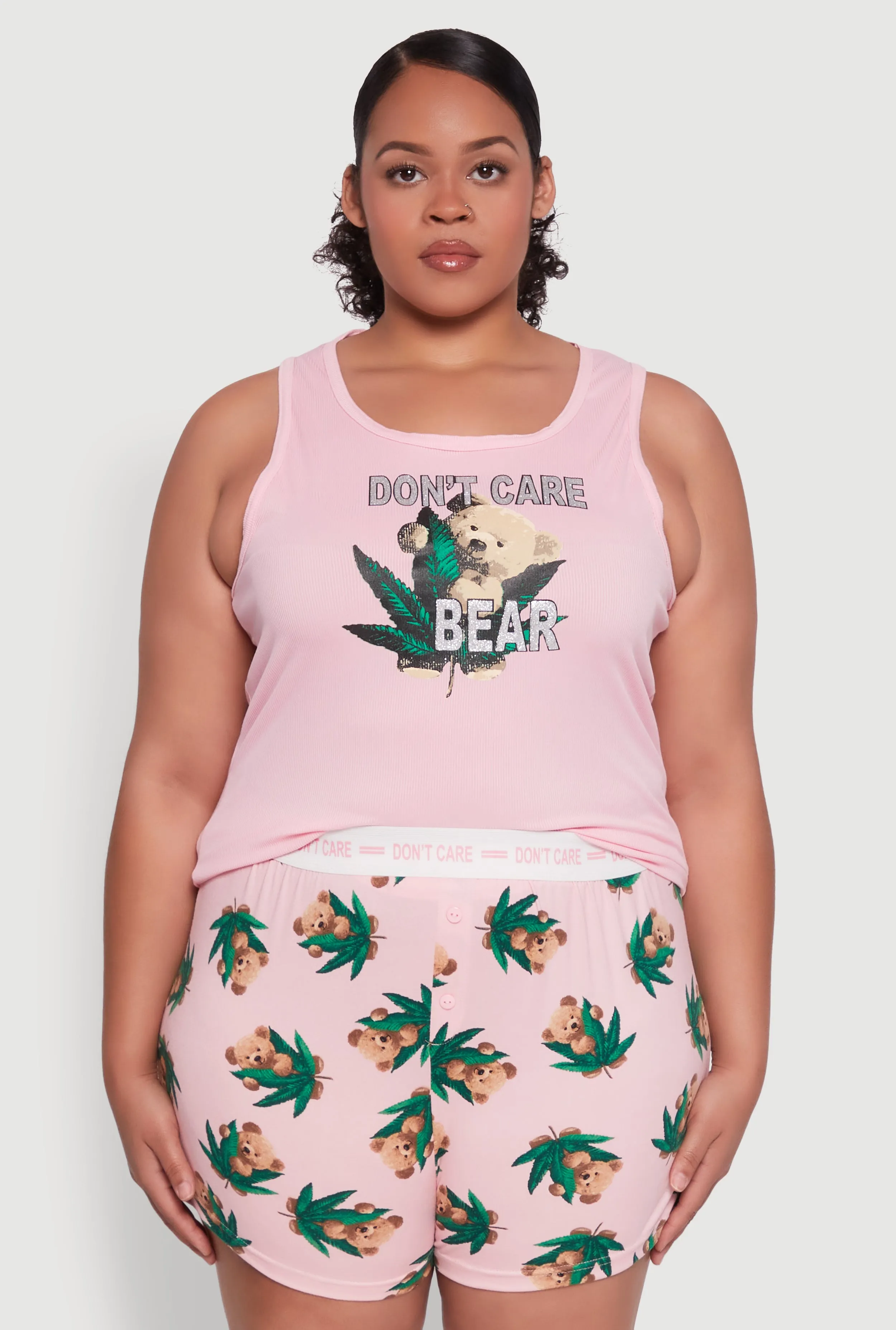 Plus Size Dont Care Bear Graphic Pajama Tank Top and Shorts sold by Rainbow product image thumbnail 2