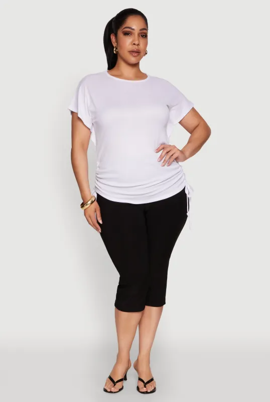Plus Size Drawstring Side Flutter Sleeve Top sold by Rainbow