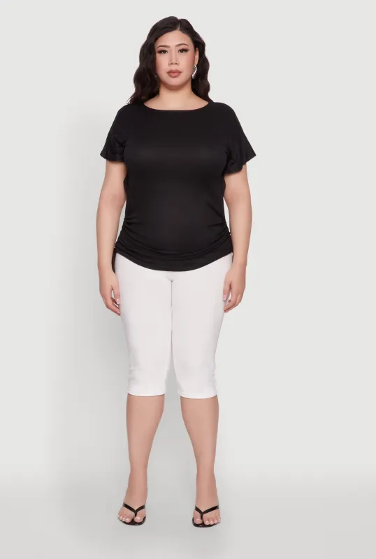 Plus Size Drawstring Side Flutter Sleeve Top sold by Rainbow