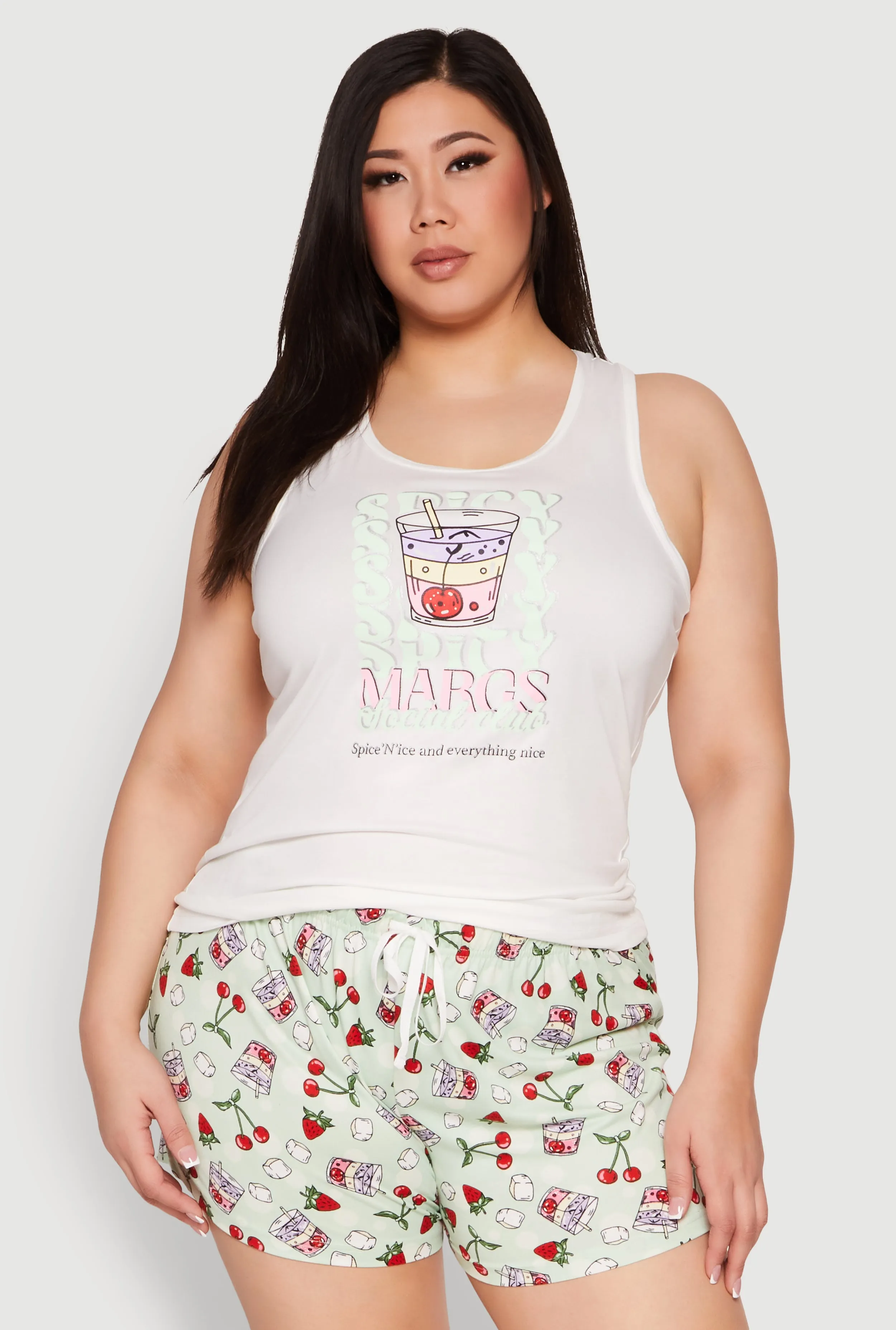 Plus Size Spicy Margs Racerback Pajama Tank Top and Shorts sold by Rainbow