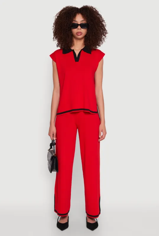 Daisy Contrast Trim Wide Leg Pants sold by Rainbow