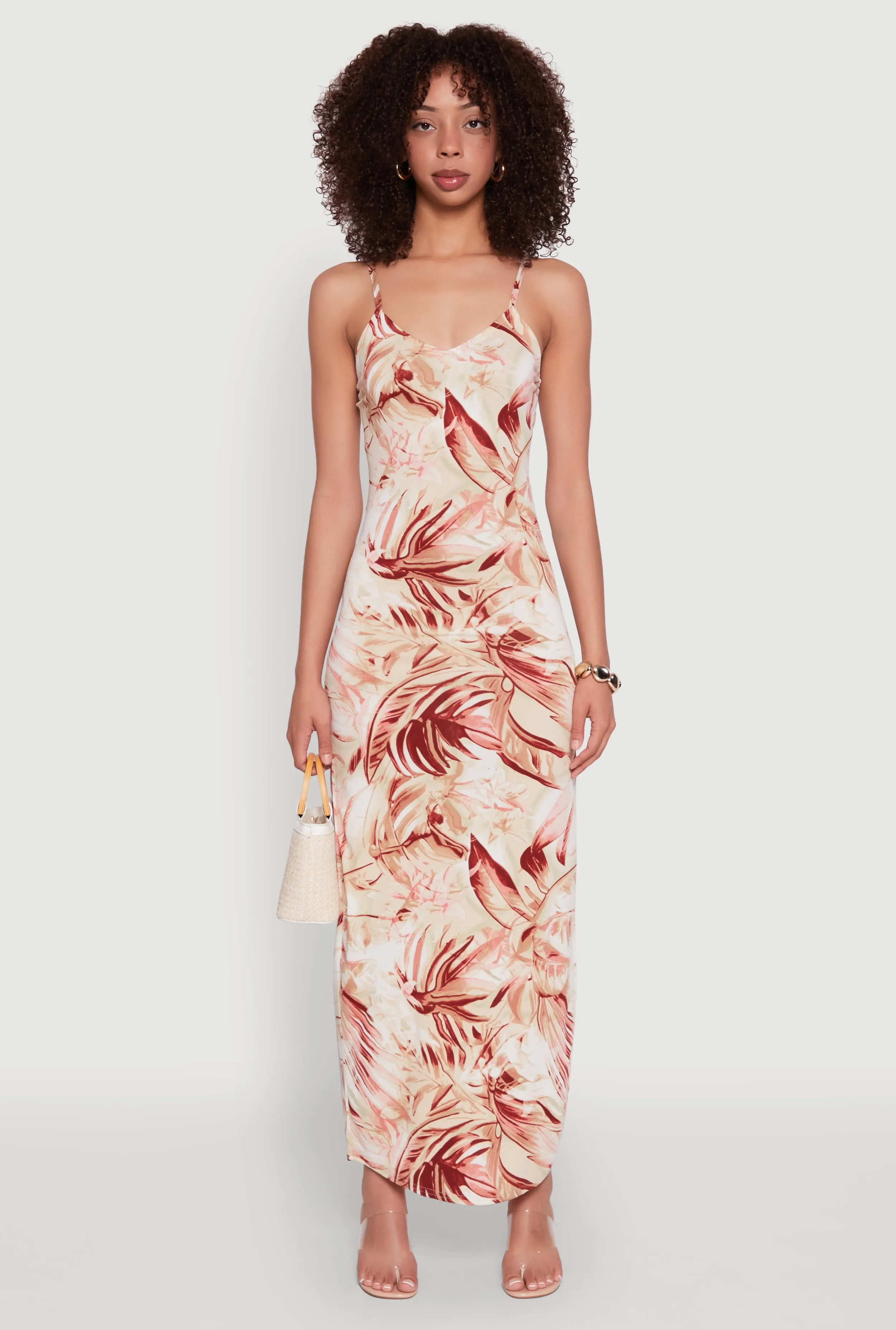Side Slit Leaf Print Cami Maxi Dress sold by Rainbow product image thumbnail 2