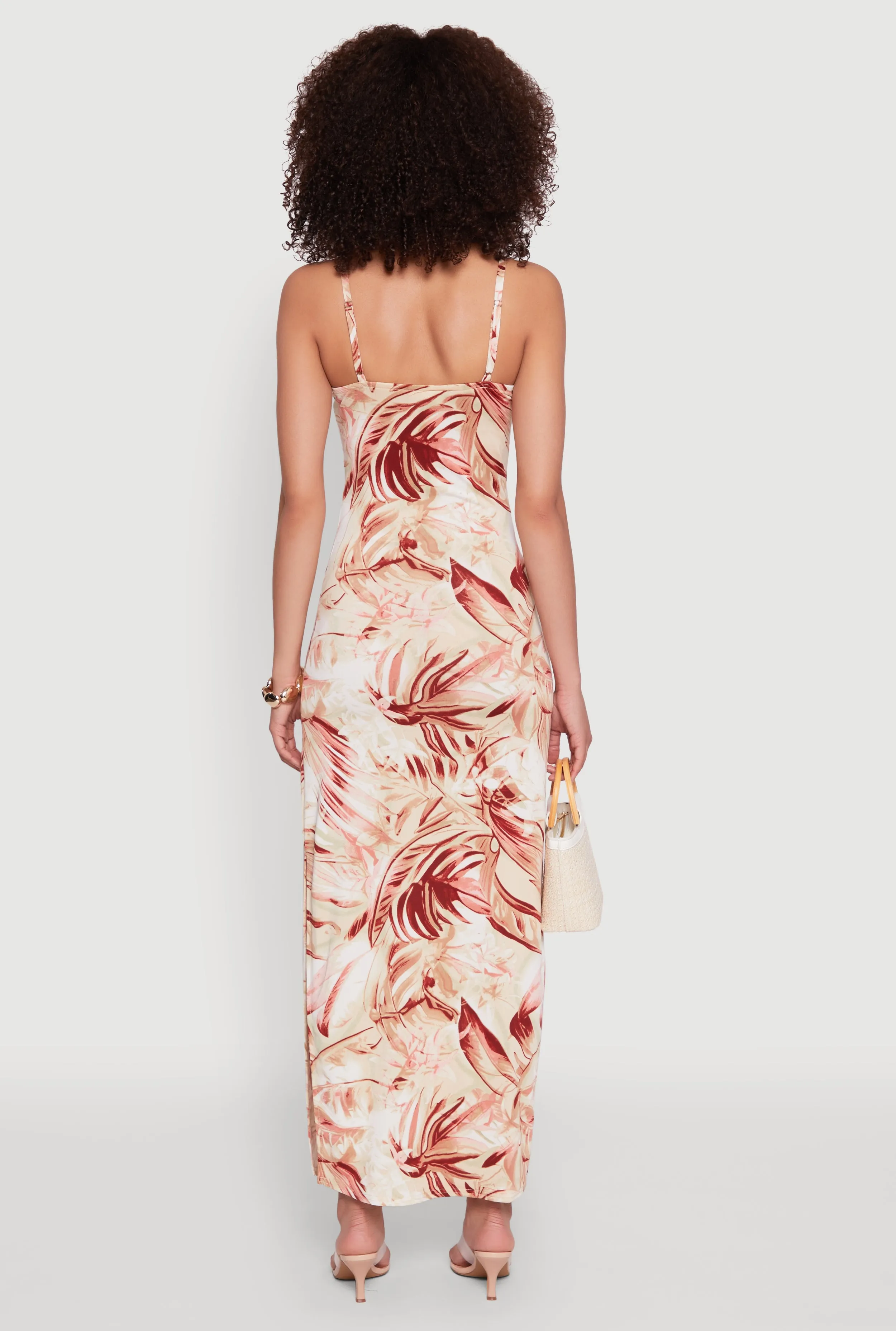 Side Slit Leaf Print Cami Maxi Dress sold by Rainbow product image thumbnail 5