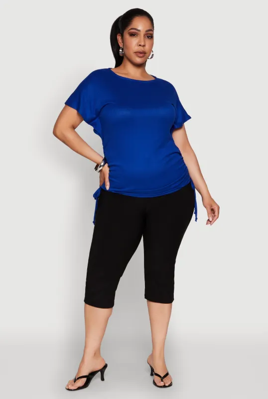 Plus Size Drawstring Side Flutter Sleeve Top sold by Rainbow