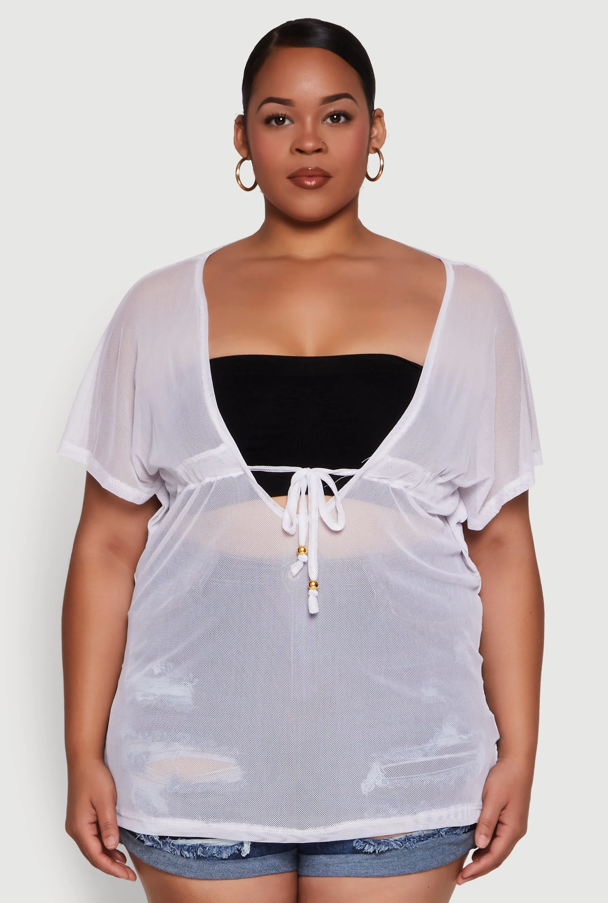Plus Size Mesh Tie Front Cover Up sold by Rainbow product image thumbnail 2