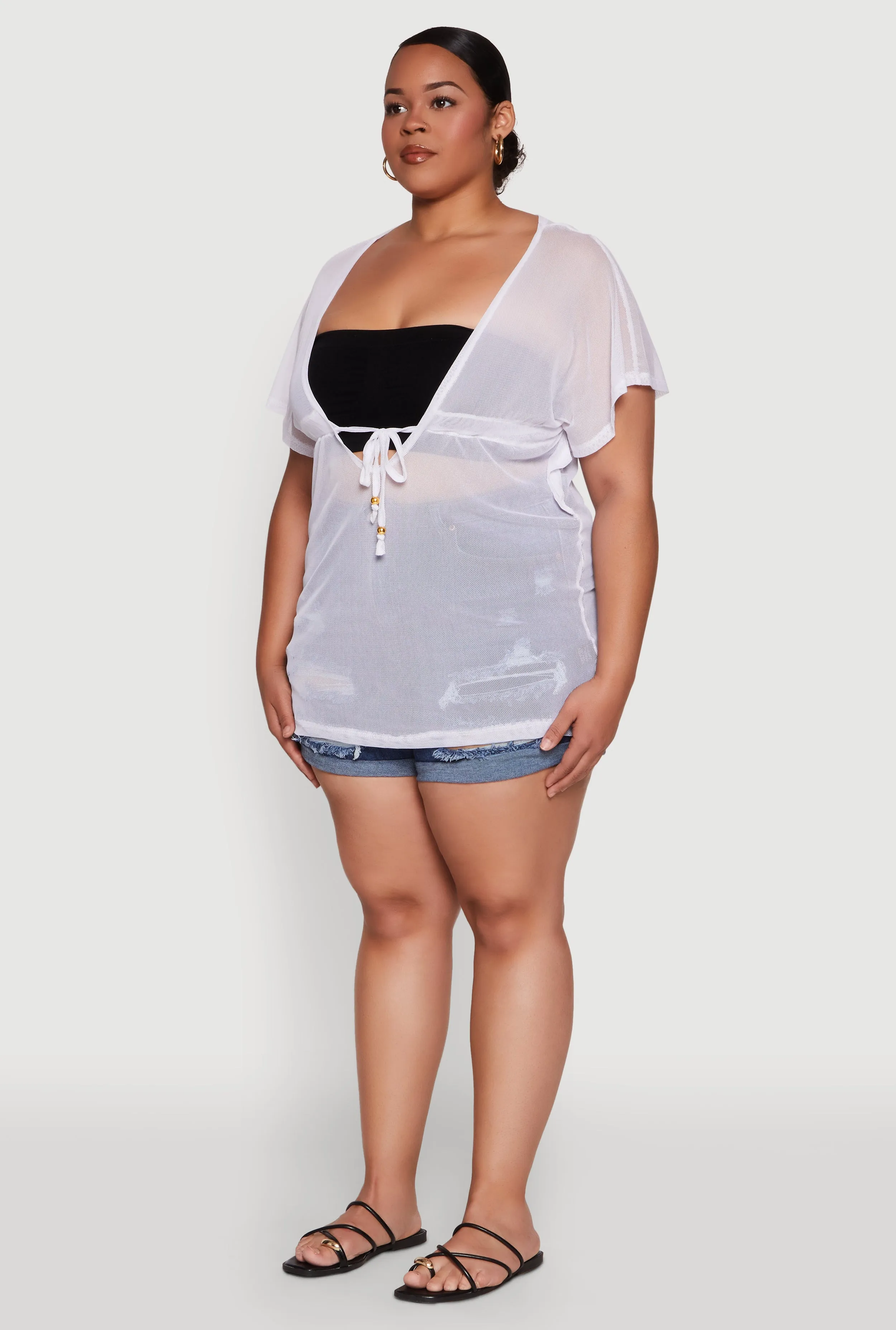 Plus Size Mesh Tie Front Cover Up sold by Rainbow product image thumbnail 5
