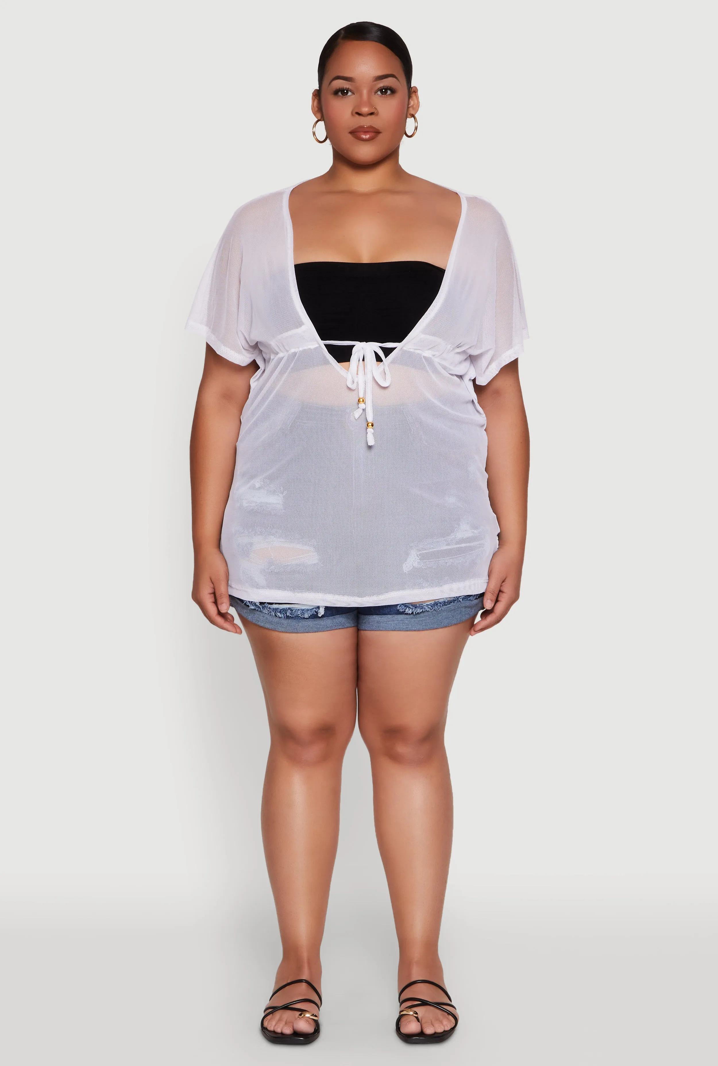 Plus Size Mesh Tie Front Cover Up sold by Rainbow product image thumbnail 3
