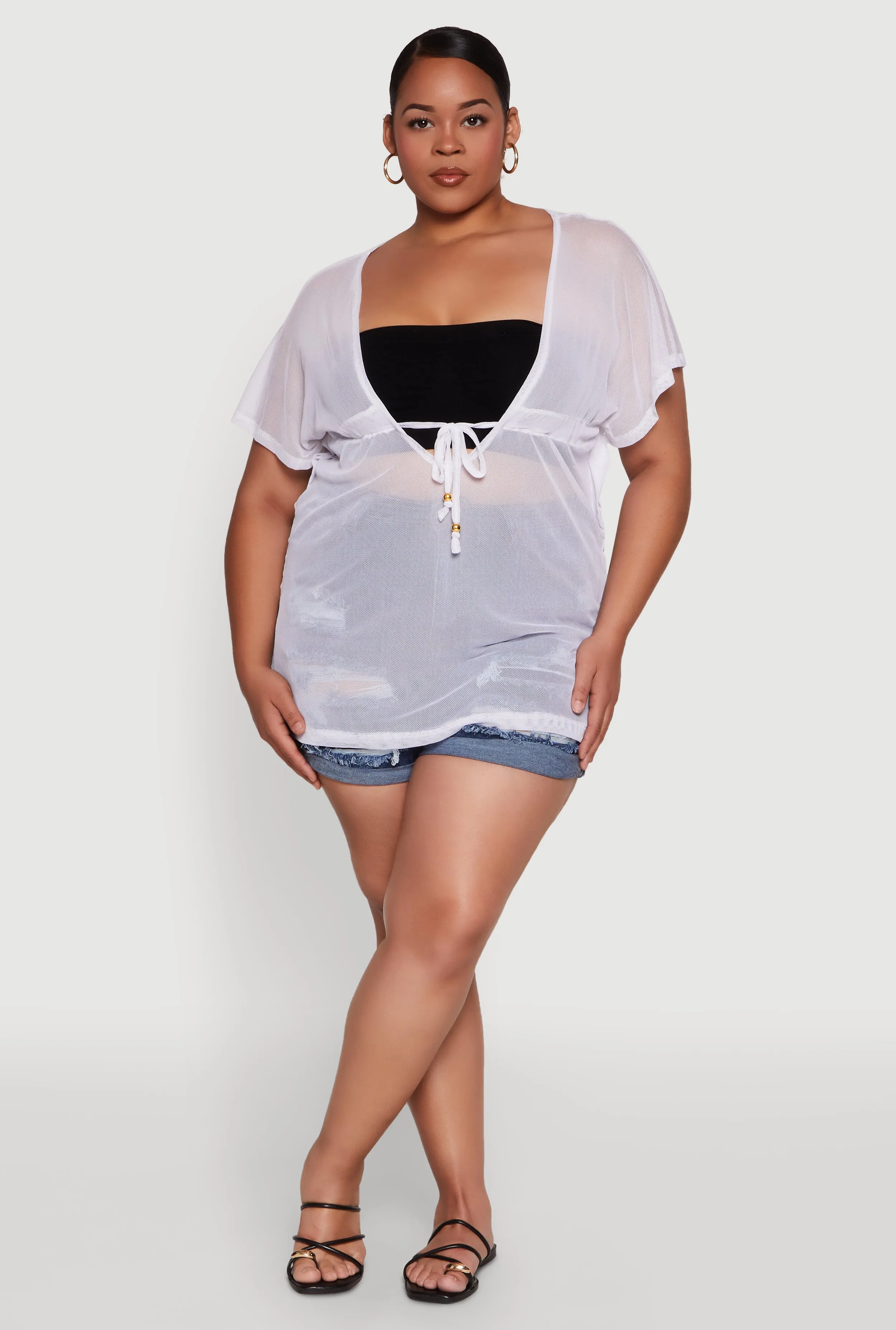 Plus Size Mesh Tie Front Cover Up sold by Rainbow