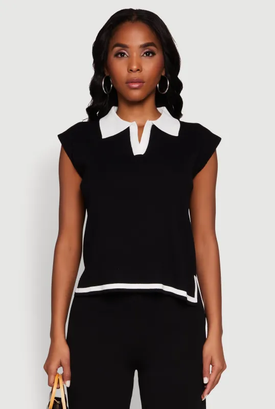 Daisy Contrast Trim Cap Sleeve Blouse sold by Rainbow