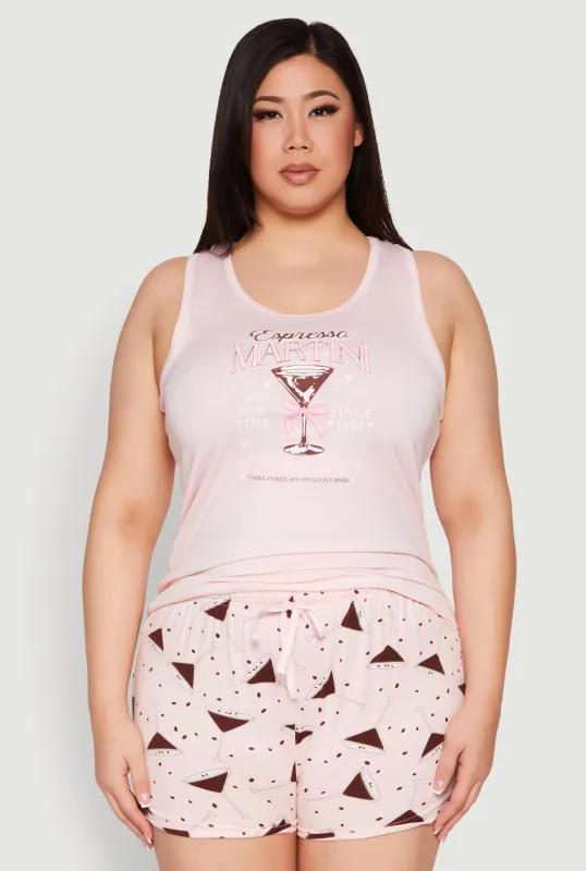 Plus Size Espresso Martini Pajama Tank Top and Shorts sold by Rainbow
