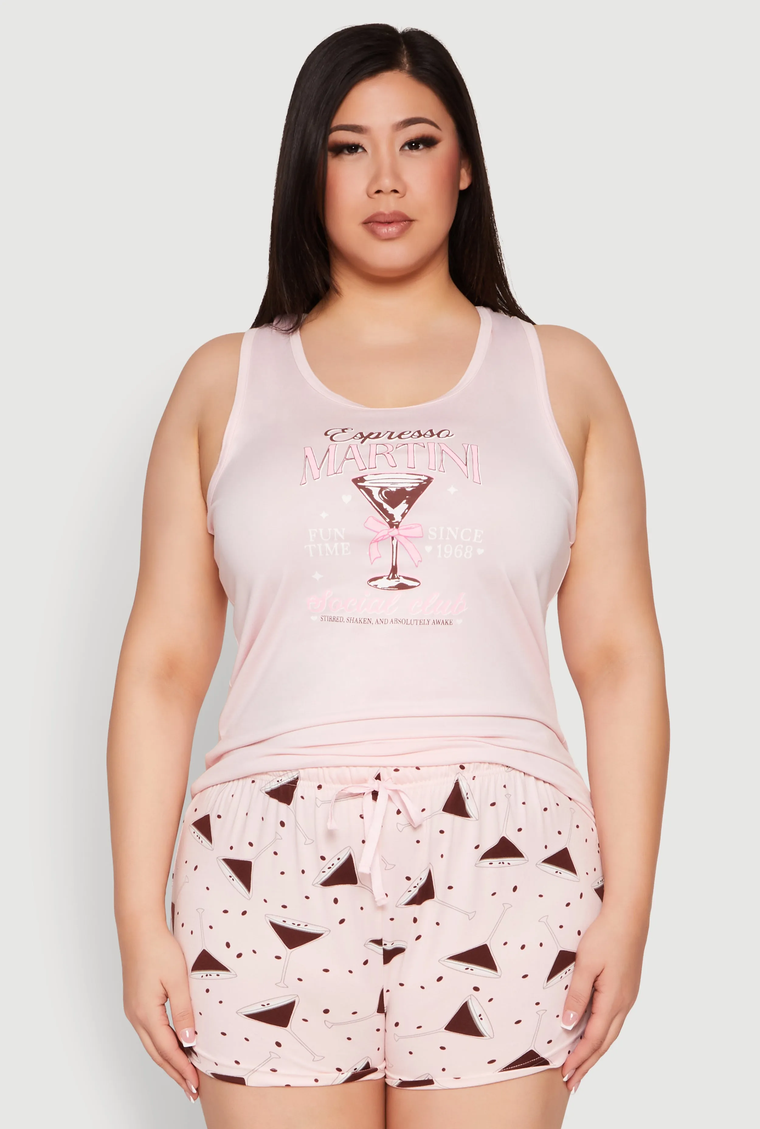 Plus Size Espresso Martini Pajama Tank Top and Shorts sold by Rainbow