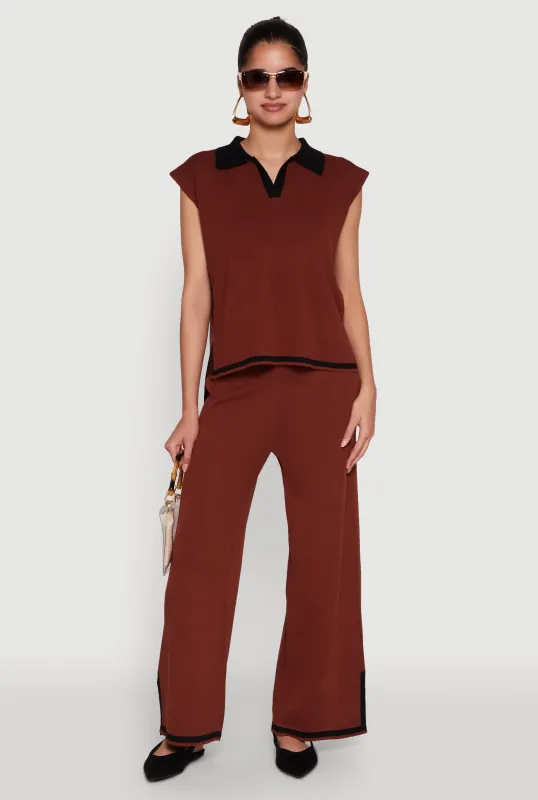 Daisy Contrast Trim Wide Leg Pants sold by Rainbow