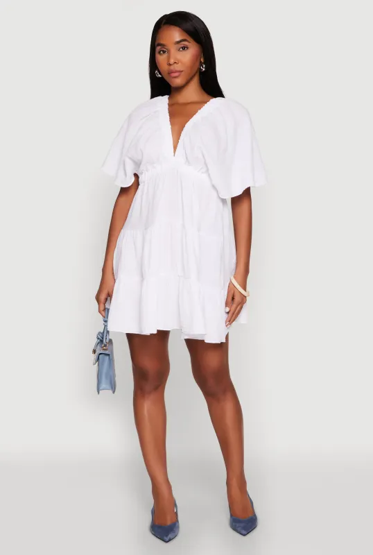 Gauze Knit Plunge Tiered Mini Dress sold by Rainbow